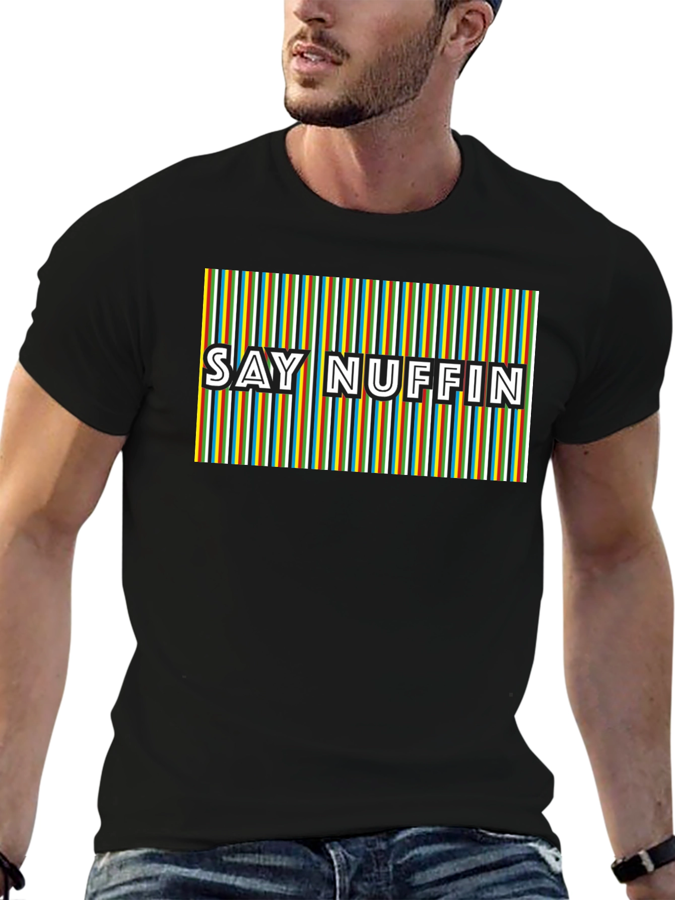 Say Nuffin Graphic Tee - Funky Retro Stripe Design