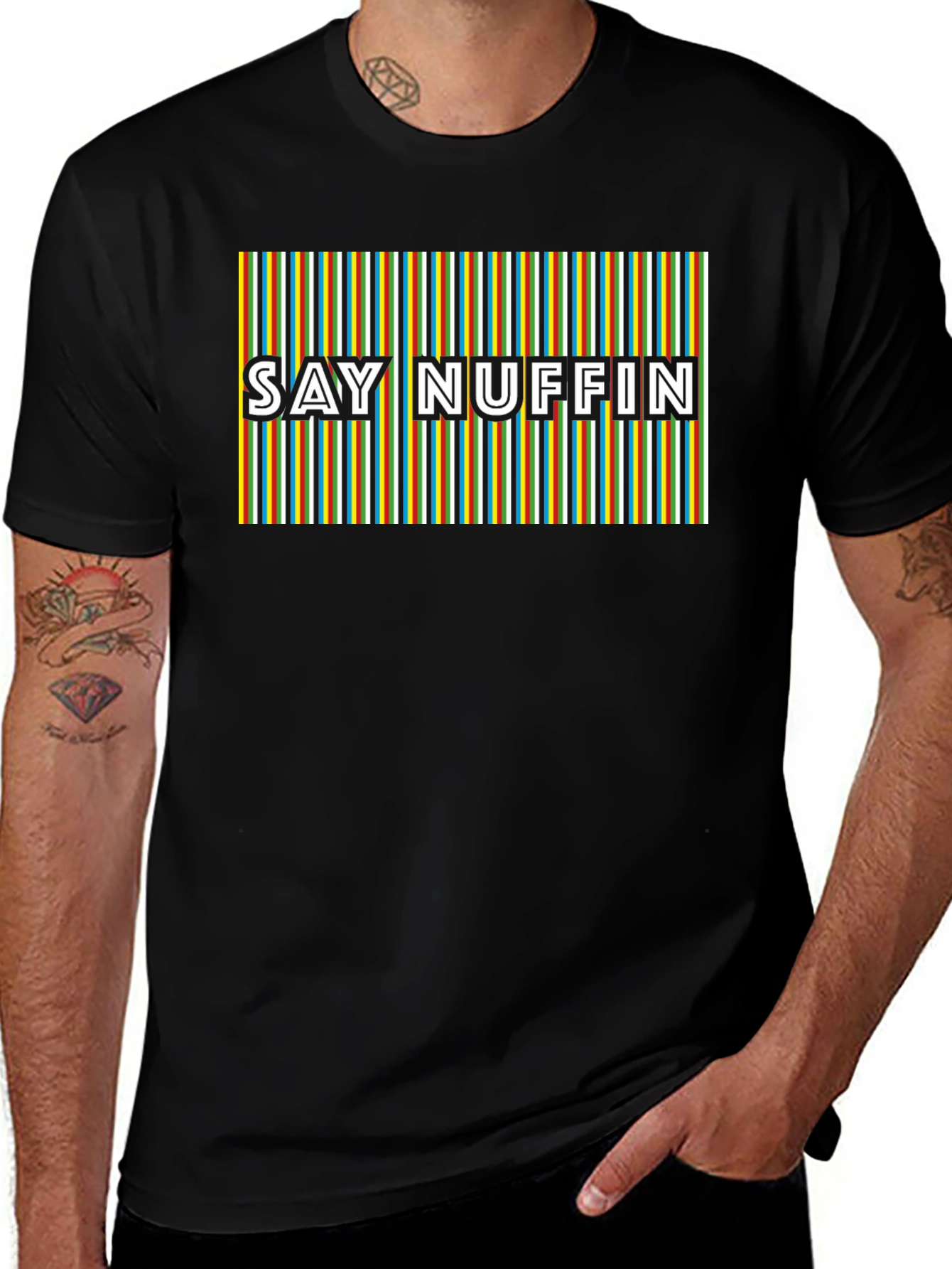 Say Nuffin Graphic Tee - Funky Retro Stripe Design