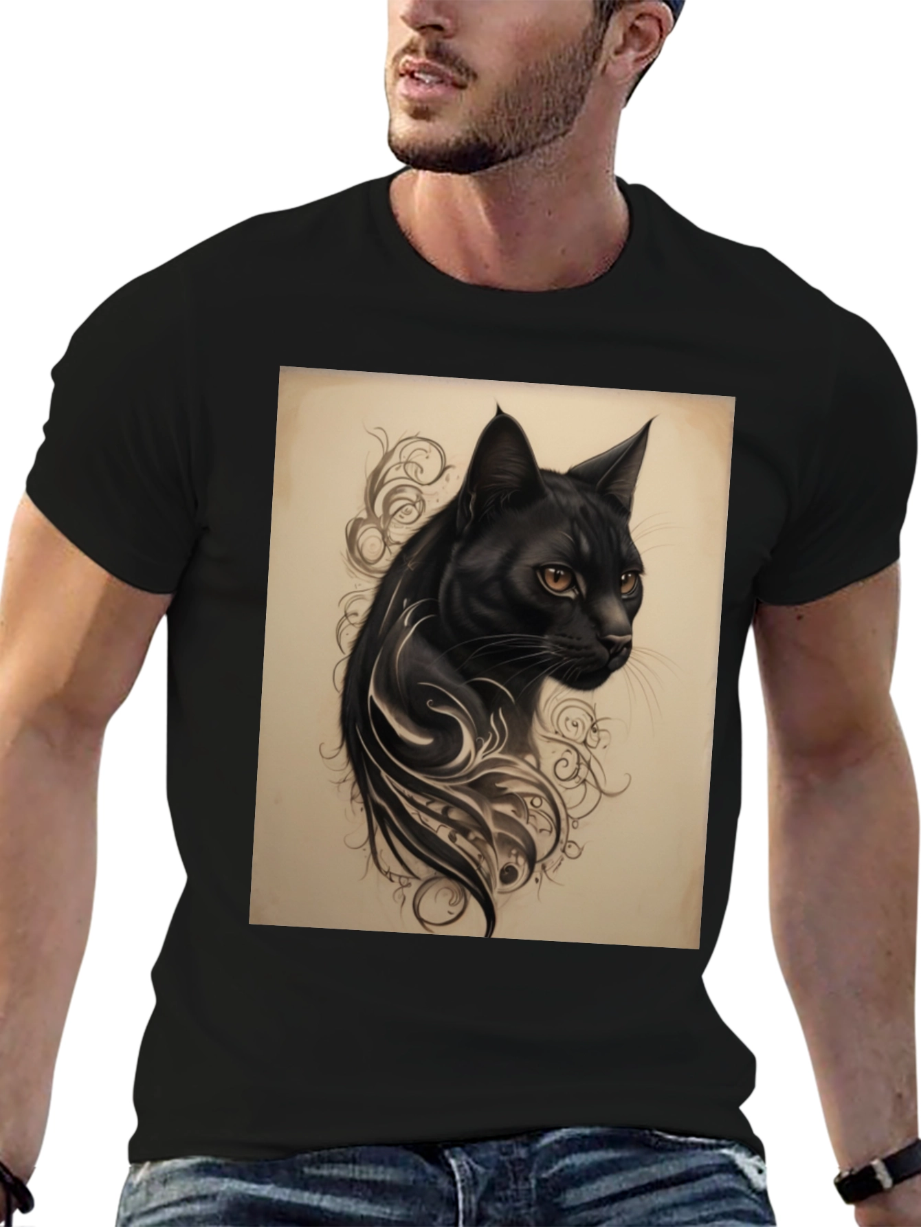 Black Cat Tattoo Graphic Tee - Mens