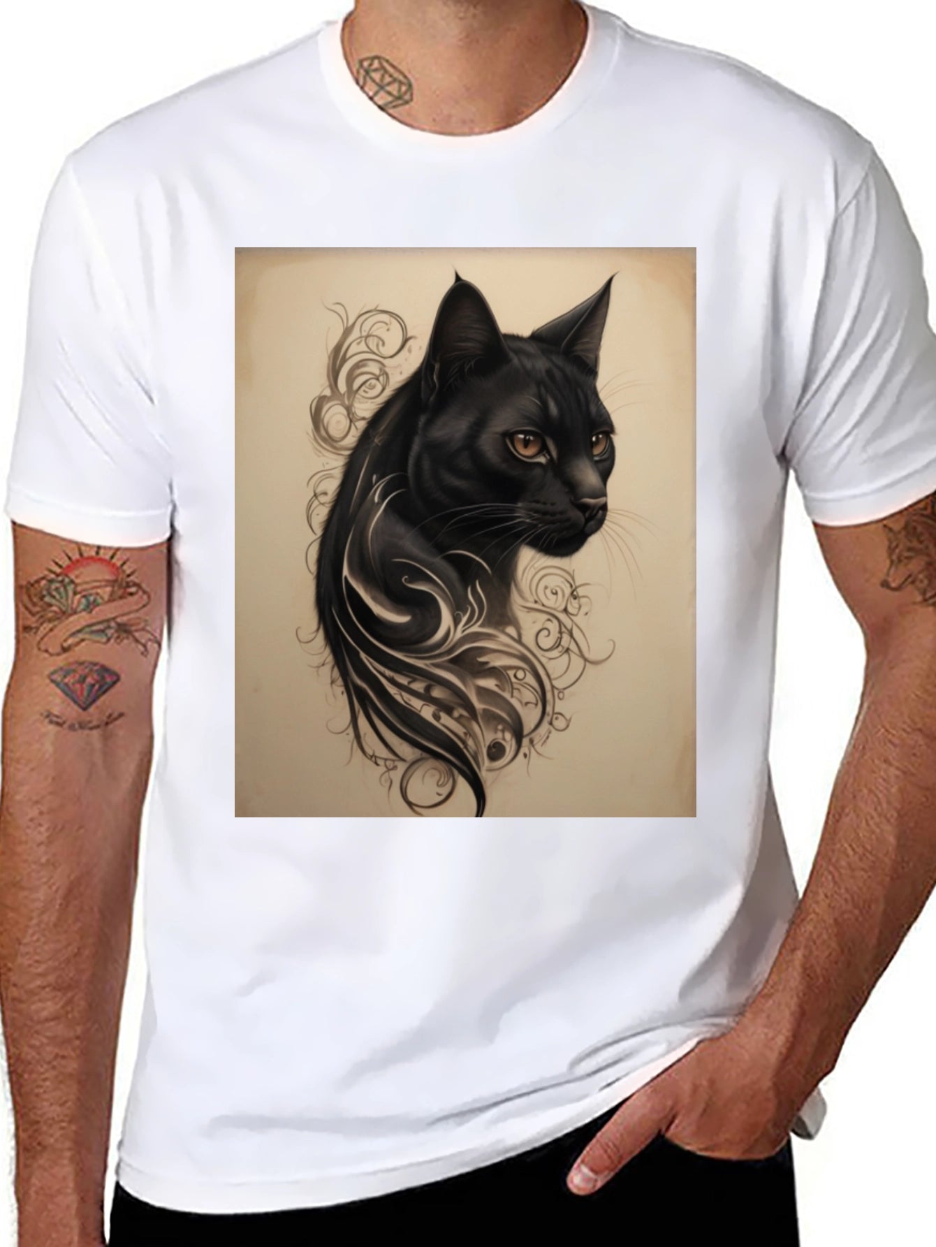 Black Cat Tattoo Graphic Tee - Mens
