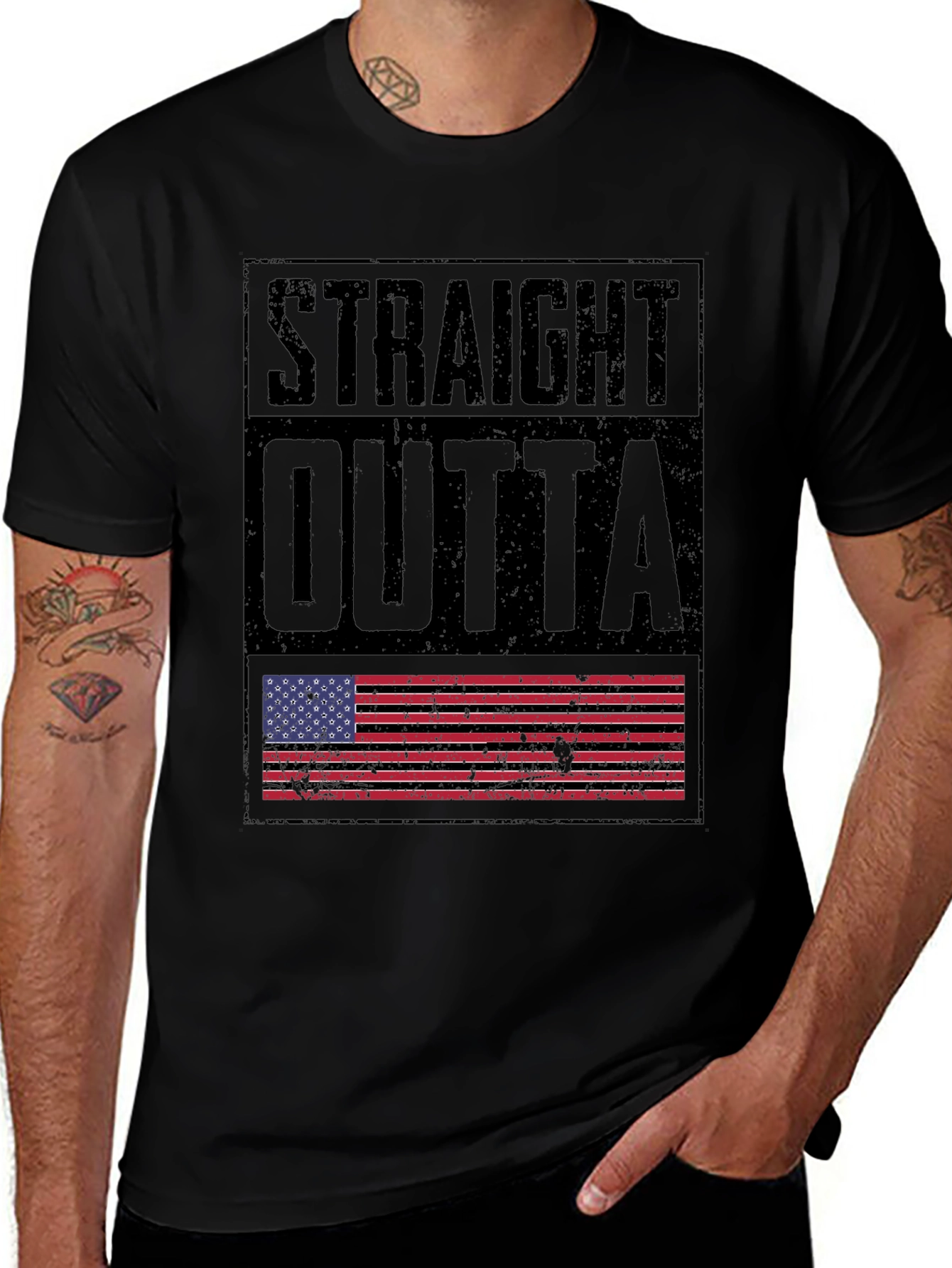 Straight Outta America T-Shirt - Distressed US Flag Design