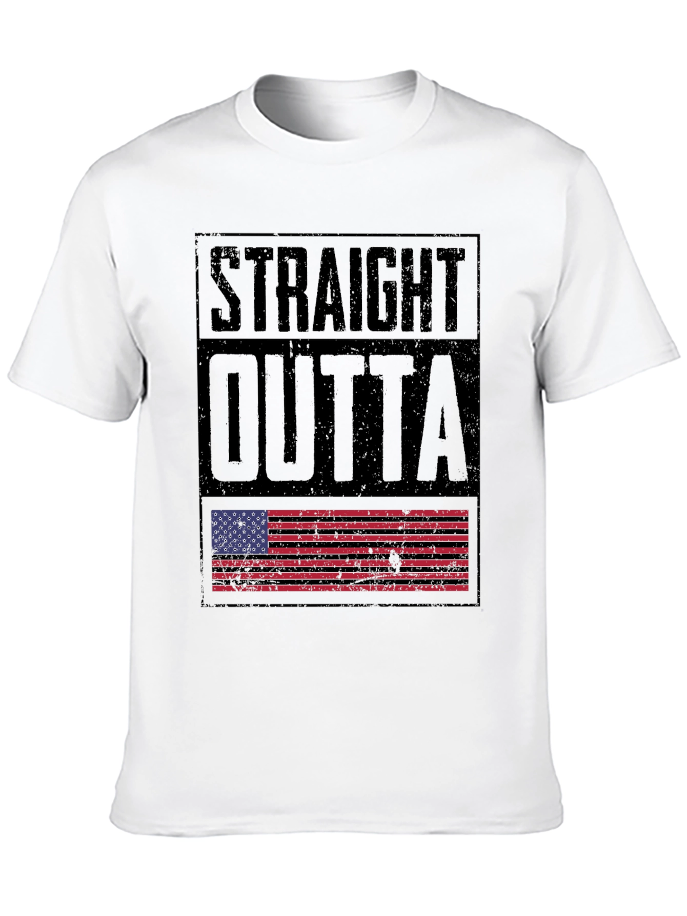 Straight Outta America T-Shirt - Distressed US Flag Design