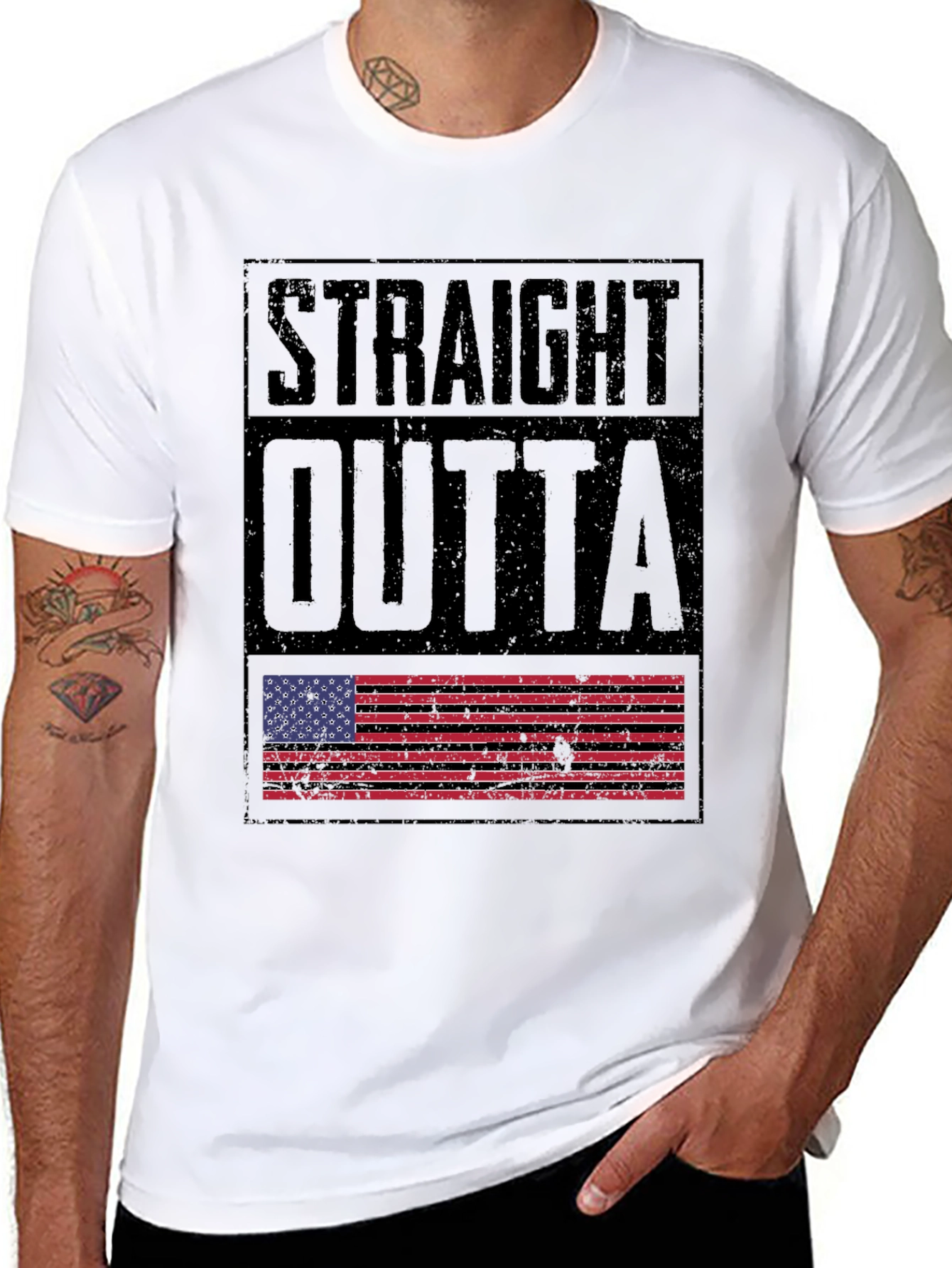 Straight Outta America T-Shirt - Distressed US Flag Design