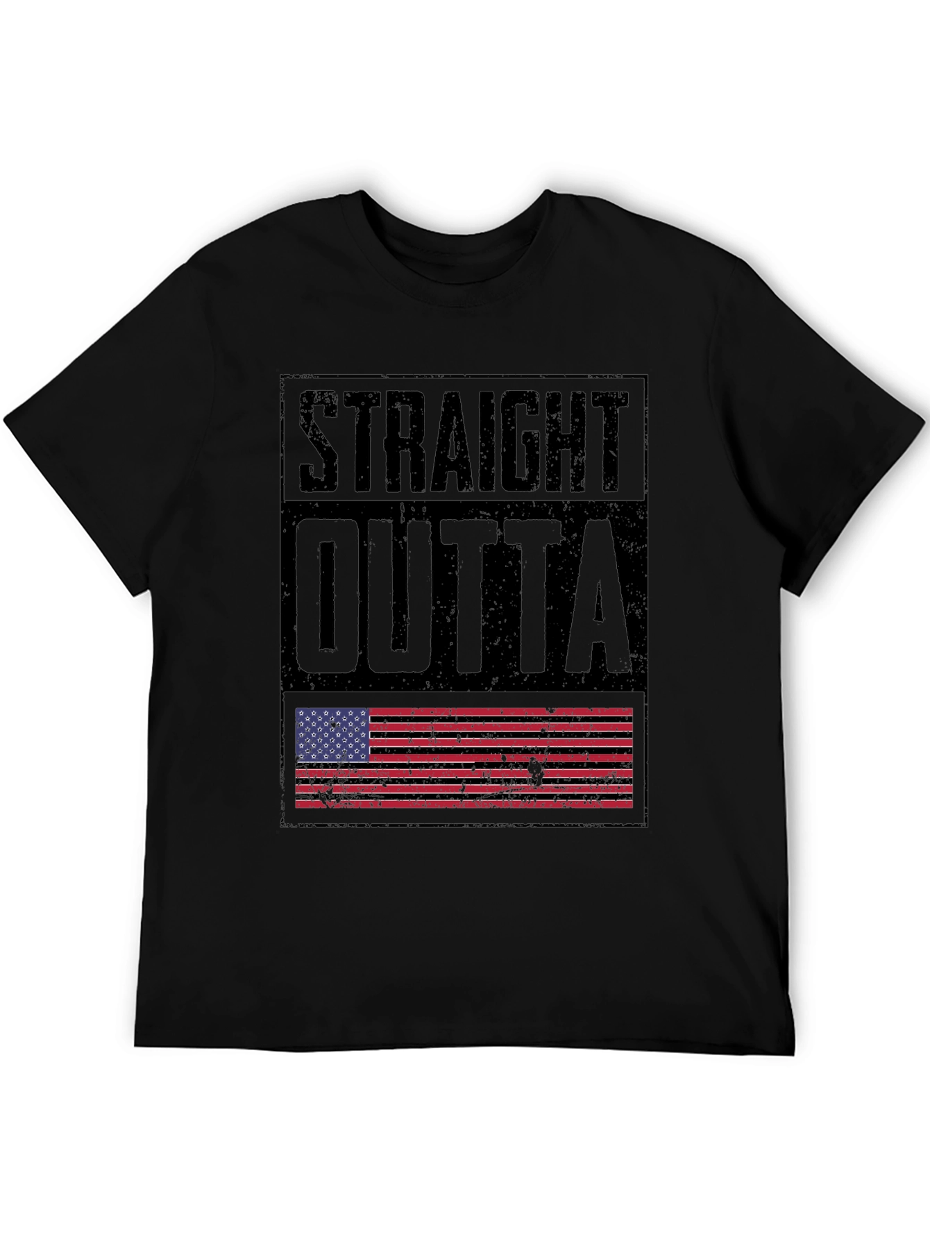 Straight Outta America T-Shirt - Distressed US Flag Design
