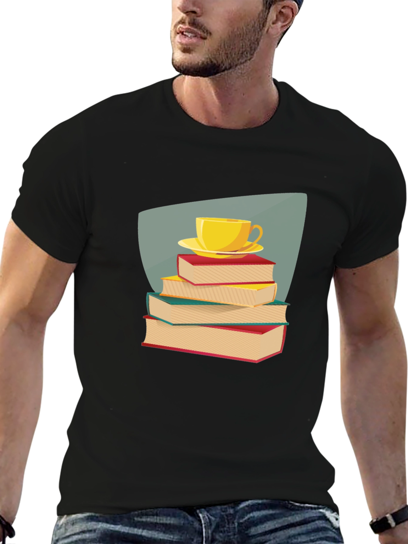 Book Lover T-Shirt - Stacked Books & Tea