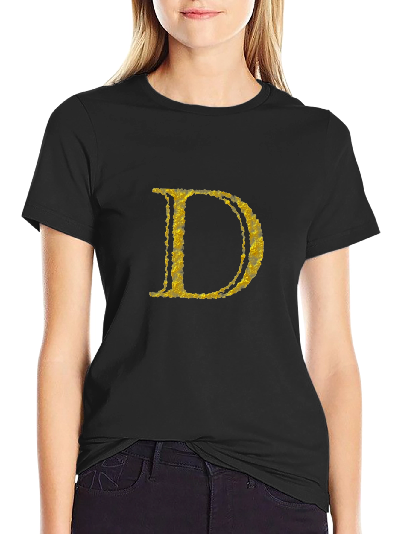 Mens Black T-Shirt with Golden Letter D