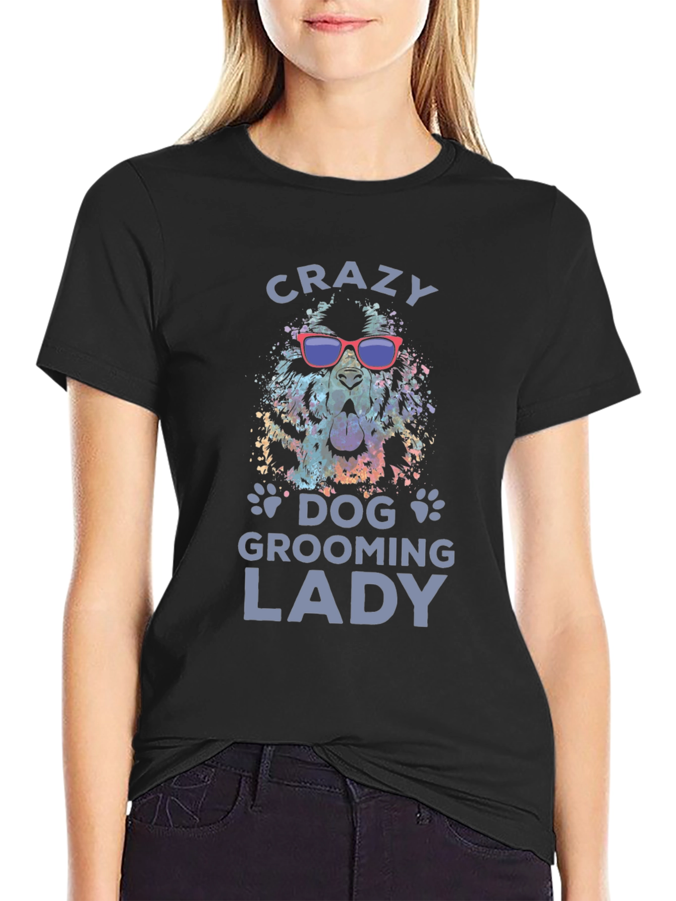 Crazy Dog Grooming Lady T-Shirt - Cool Canine Design