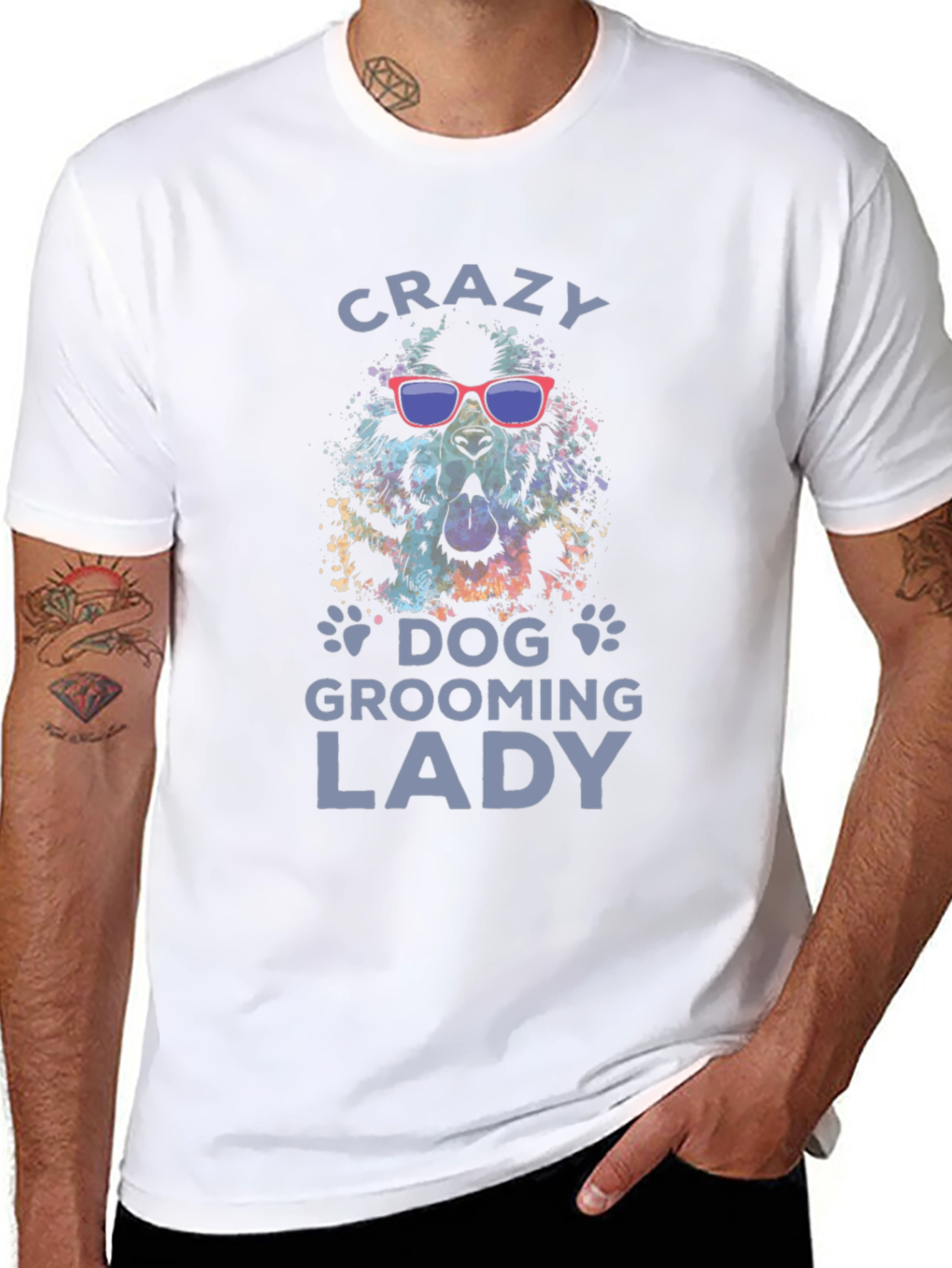 Crazy Dog Grooming Lady T-Shirt - Cool Canine Design