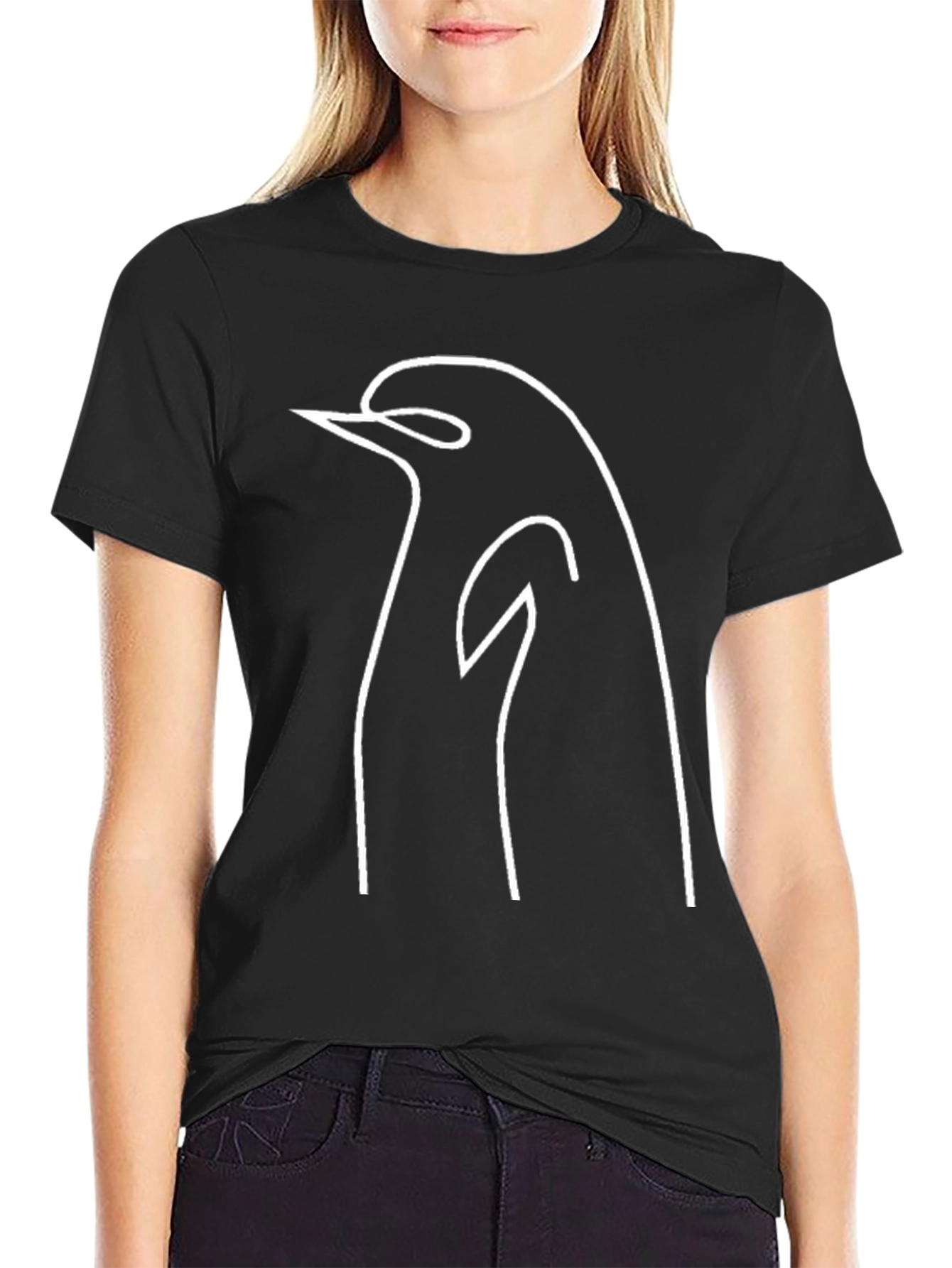 Minimalist Penguin Outline Black T-Shirt