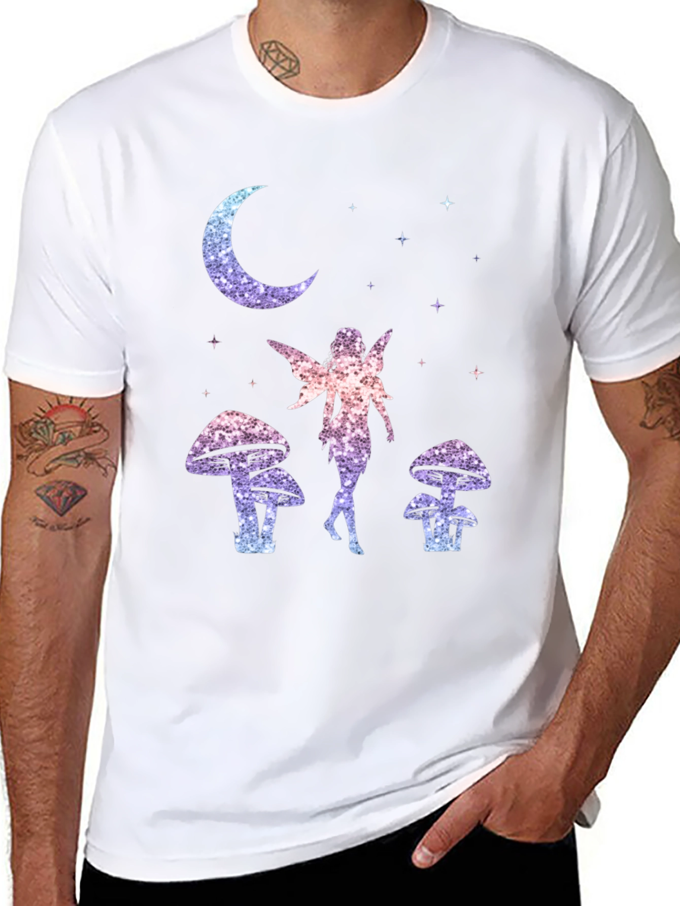 Fairy Moon Stars Mushroom Graphic T-Shirt