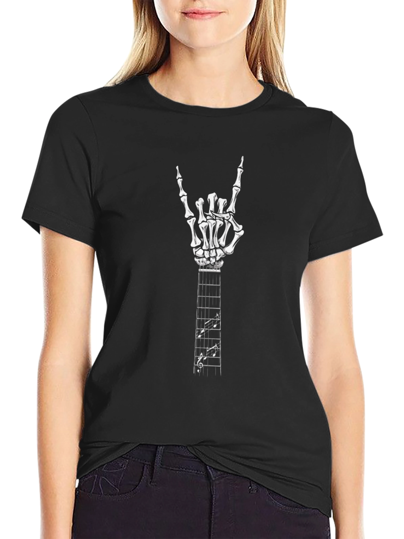 Rock On Skeleton Hand Guitar Music T-Shirt