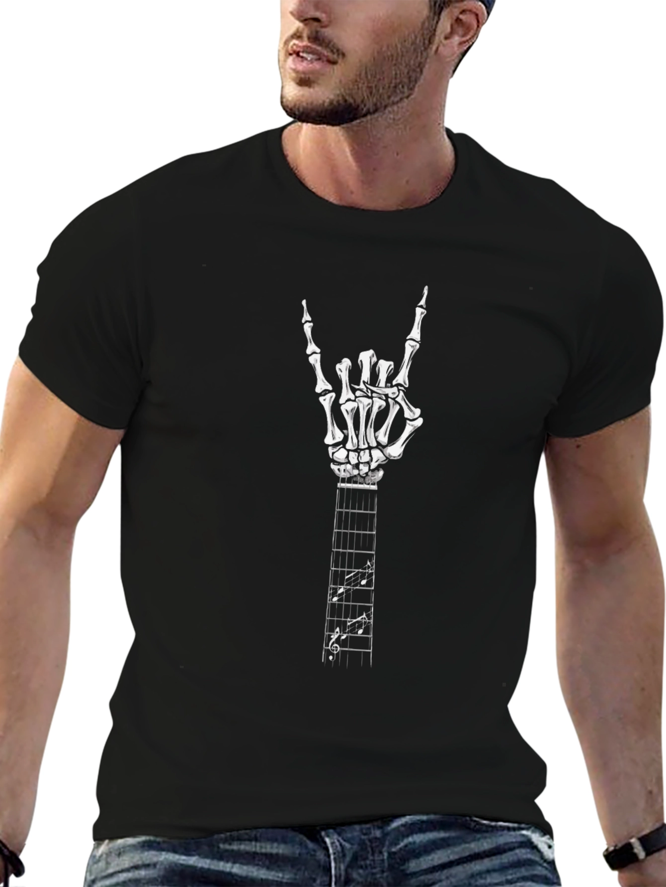 Rock On Skeleton Hand Guitar Music T-Shirt