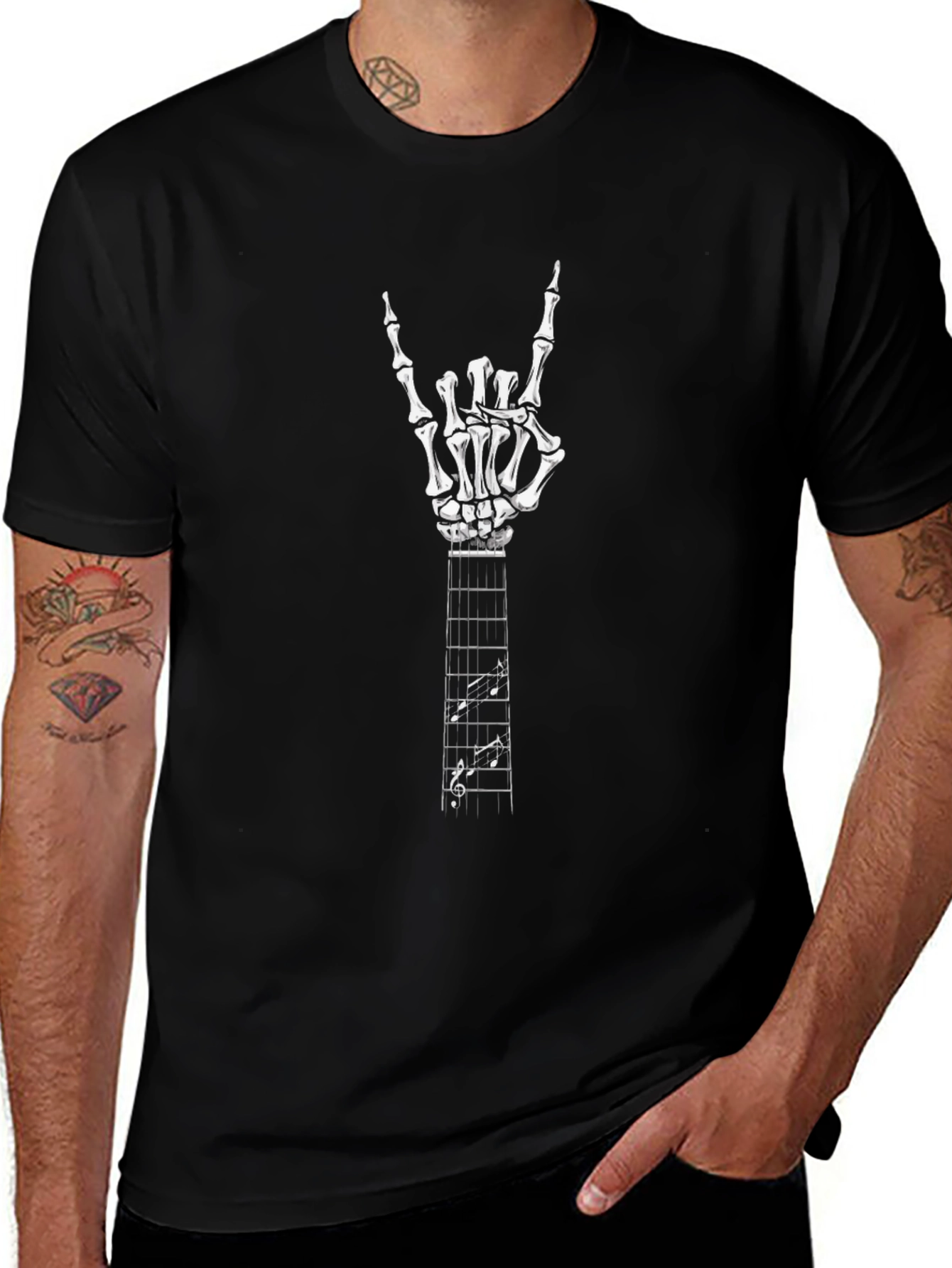 Rock On Skeleton Hand Guitar Music T-Shirt