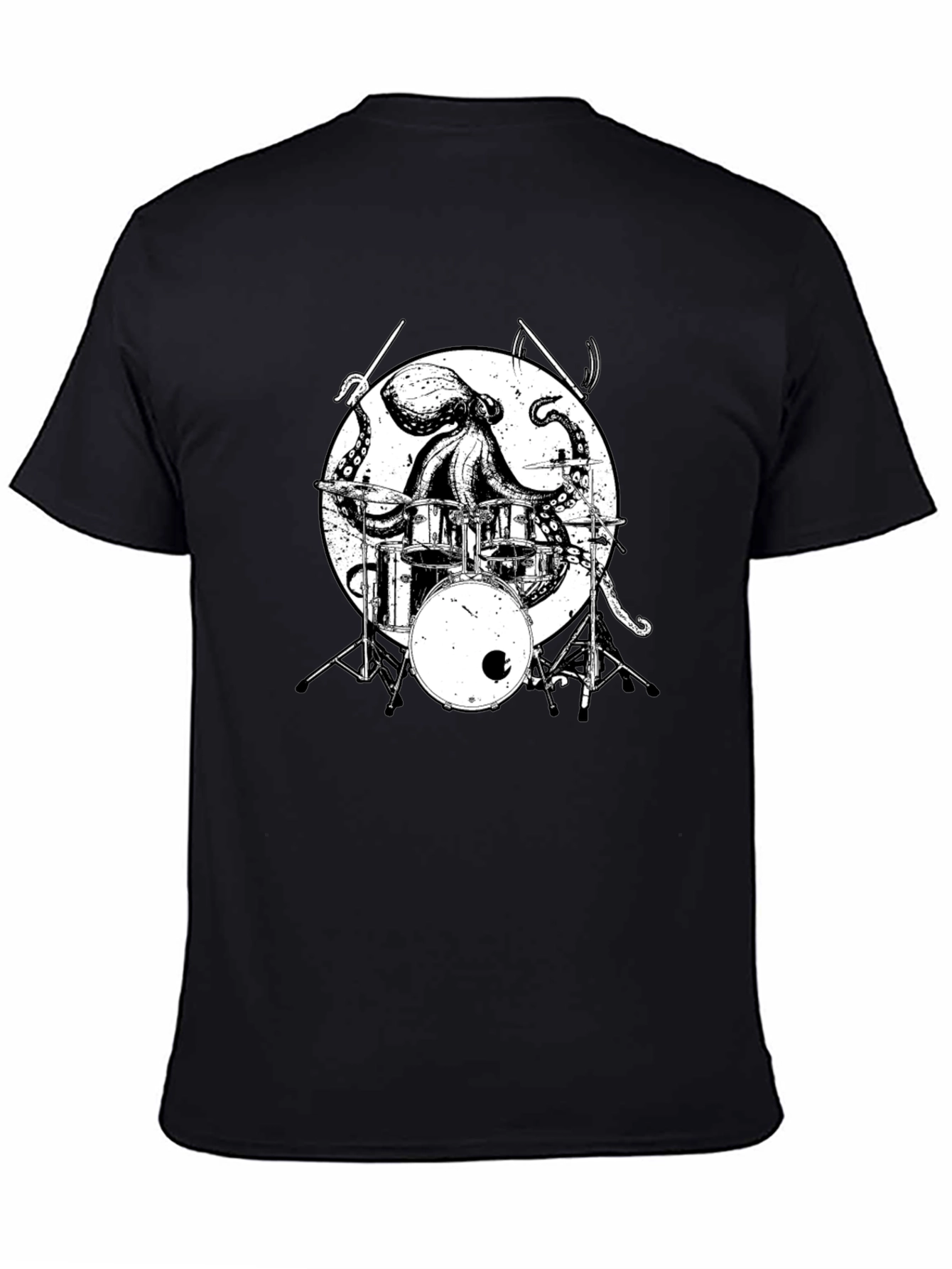 Octopus Drummer Graphic Tee - Black Cotton T-Shirt