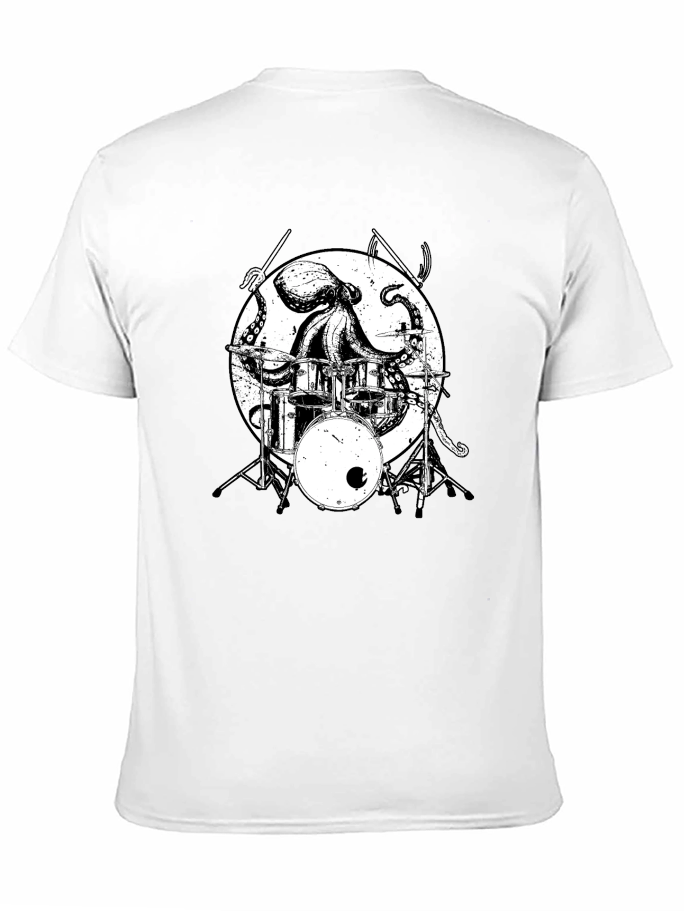 Octopus Drummer Graphic Tee - Black Cotton T-Shirt