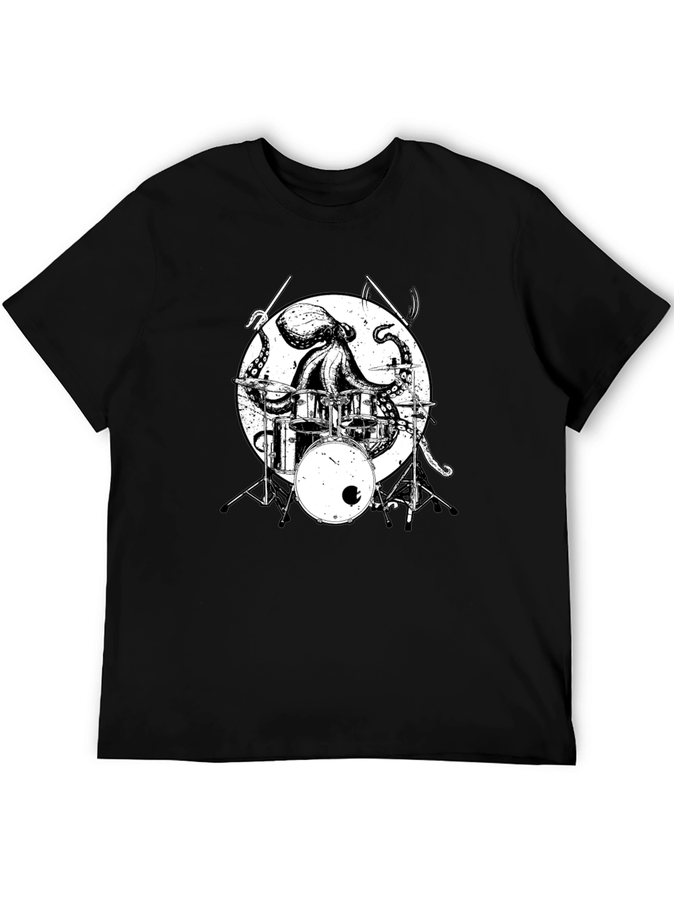 Octopus Drummer Graphic Tee - Black Cotton T-Shirt
