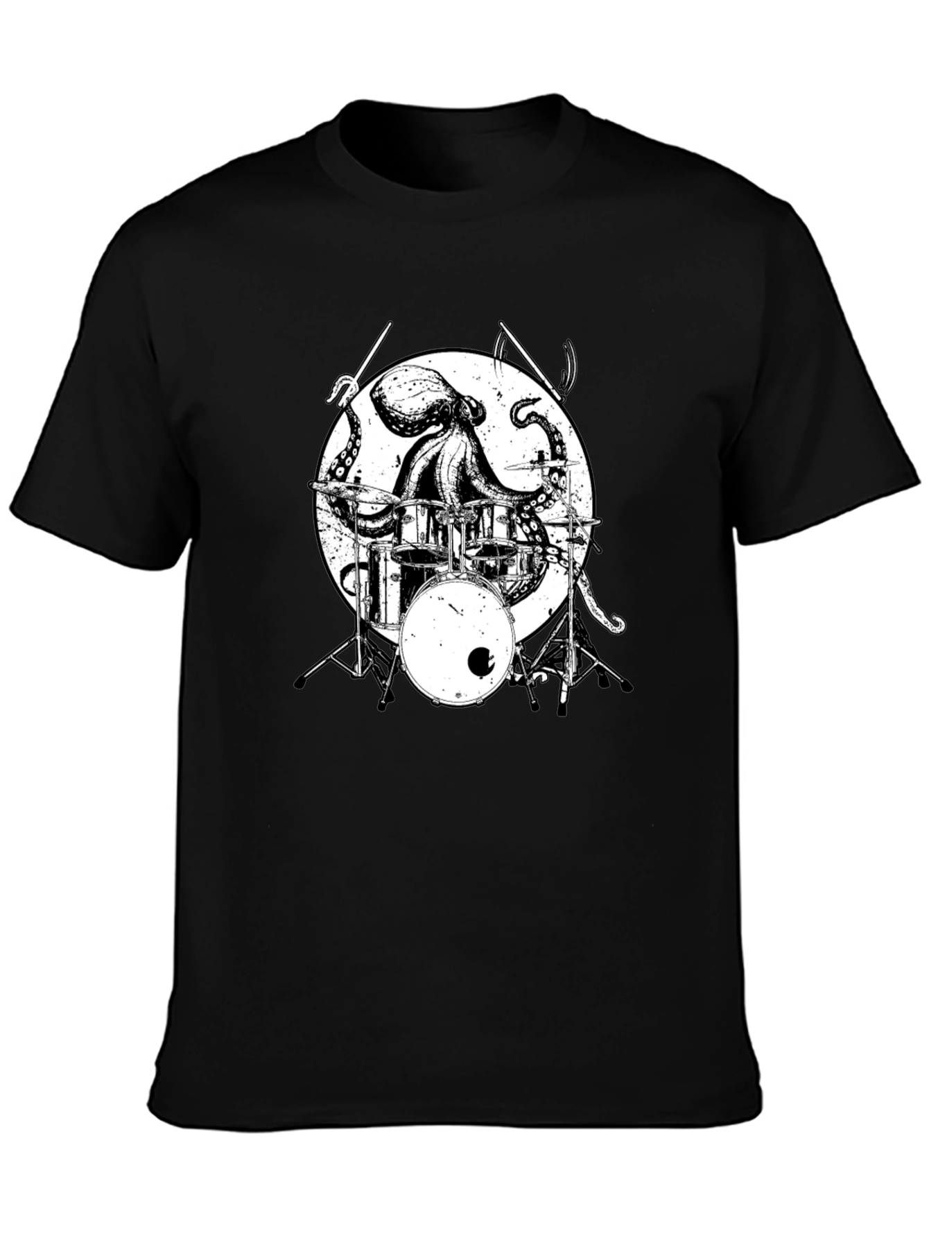 Octopus Drummer Graphic Tee - Black Cotton T-Shirt