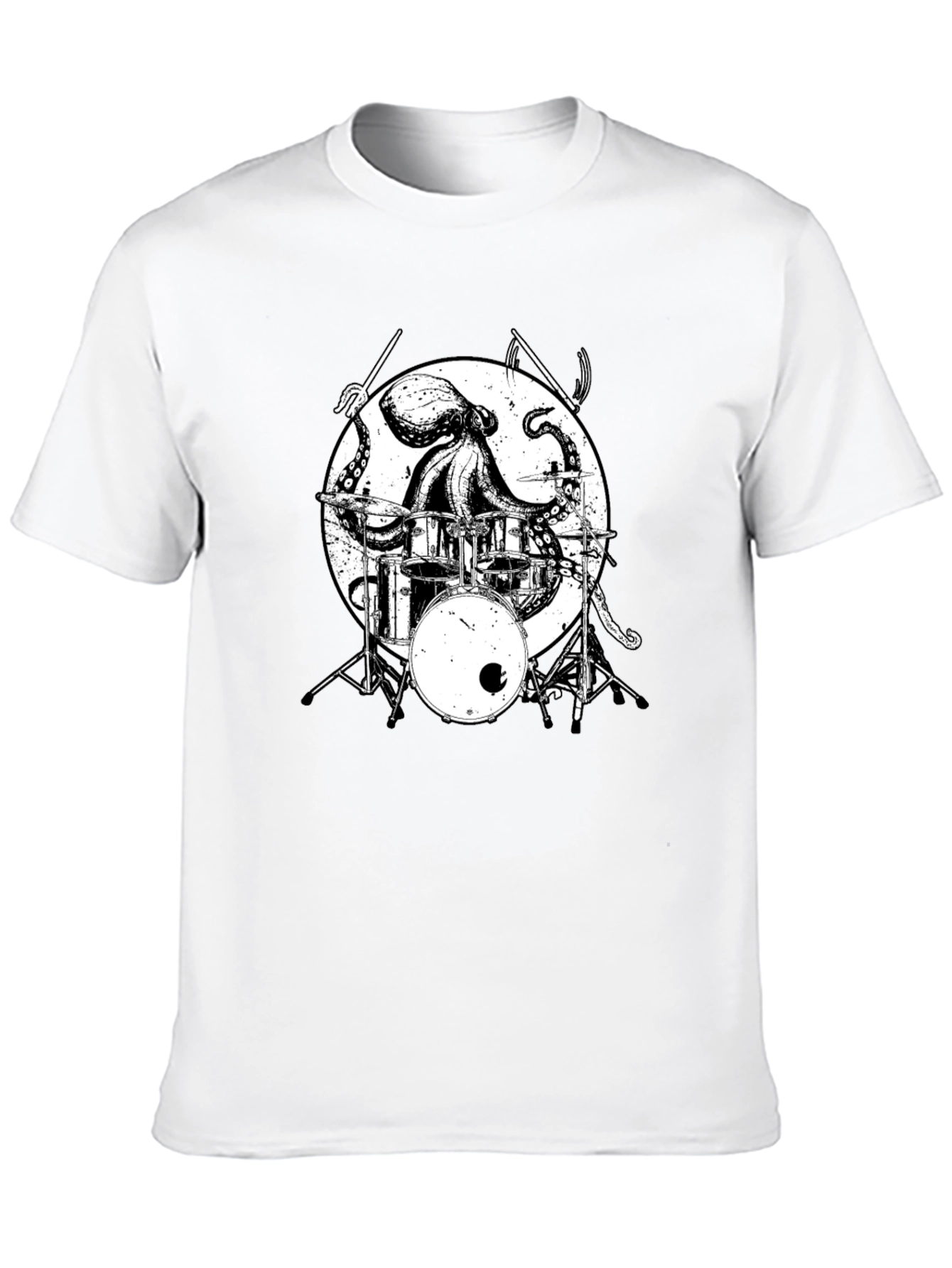 Octopus Drummer Graphic Tee - Black Cotton T-Shirt