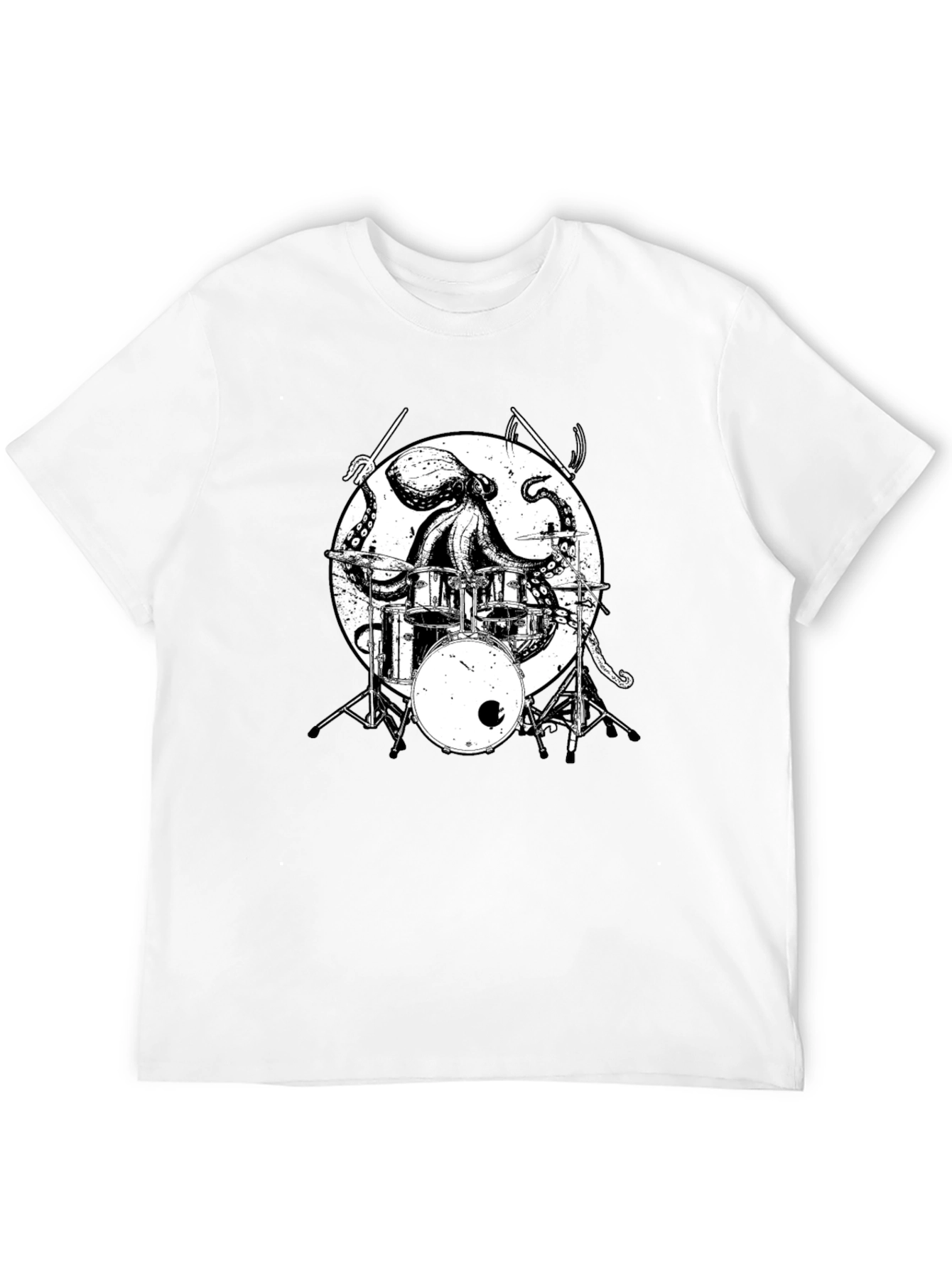 Octopus Drummer Graphic Tee - Black Cotton T-Shirt