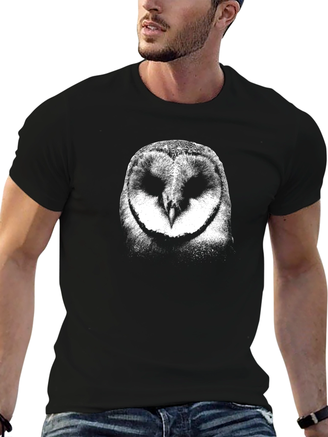 Owl Graphic Print Black T-Shirt