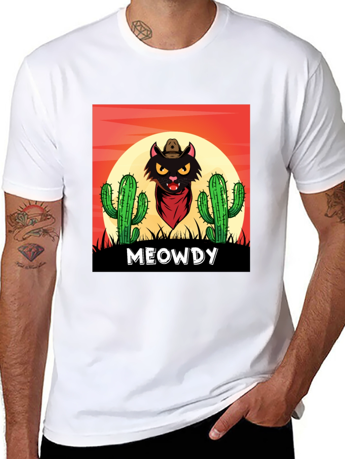 Meowdy Black Cat Cowboy Graphic T-Shirt