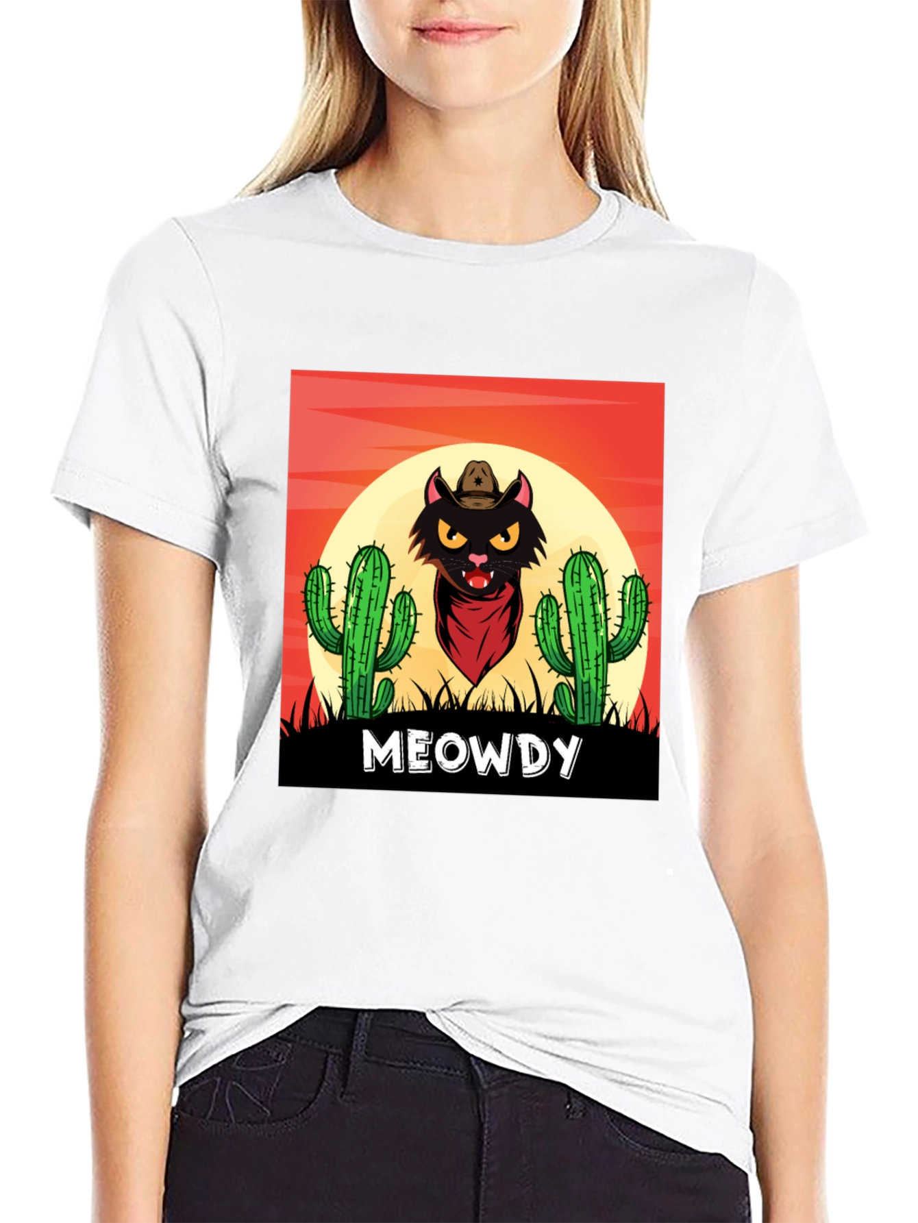 Meowdy Black Cat Cowboy Graphic T-Shirt