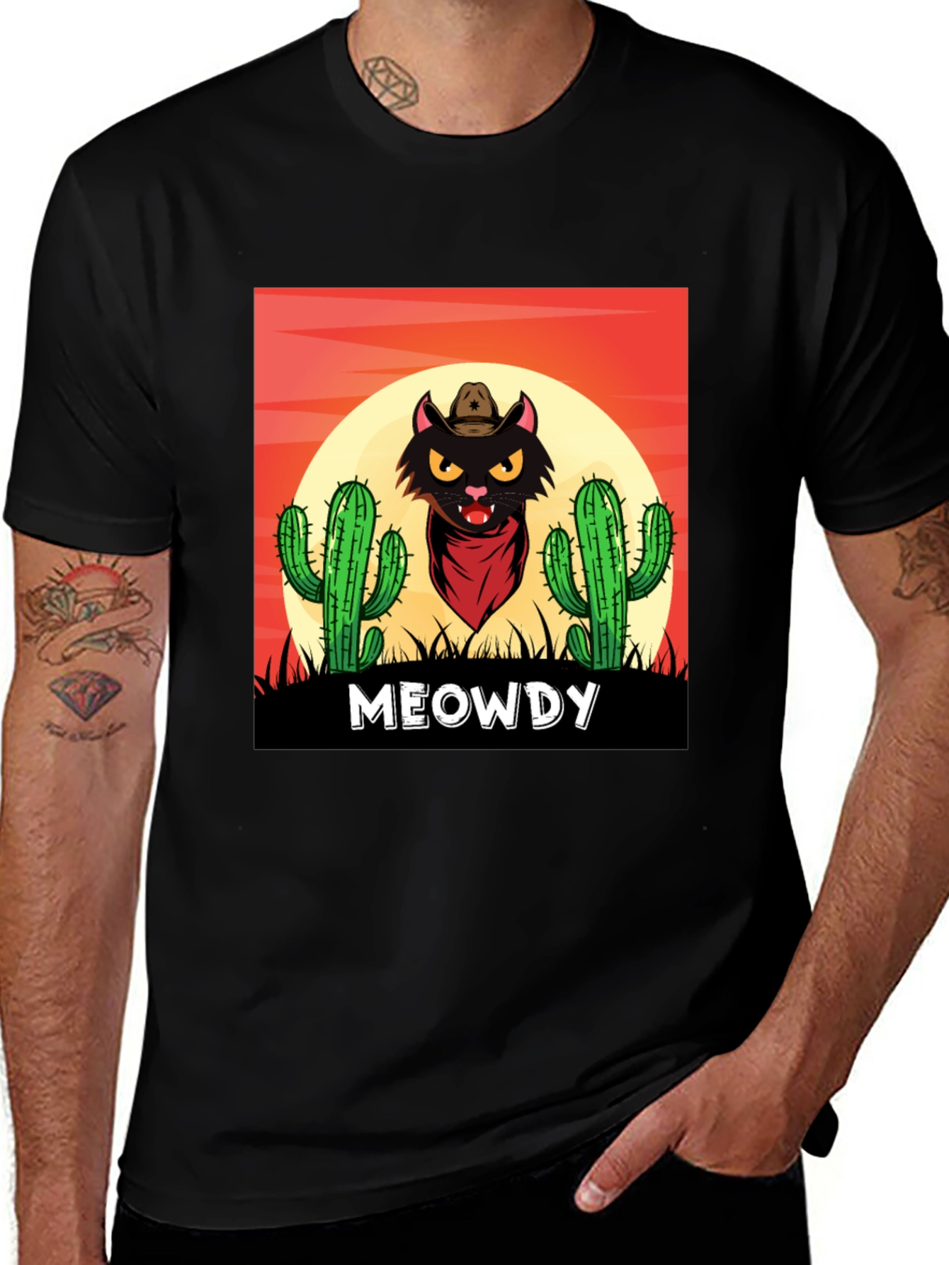 Meowdy Black Cat Cowboy Graphic T-Shirt
