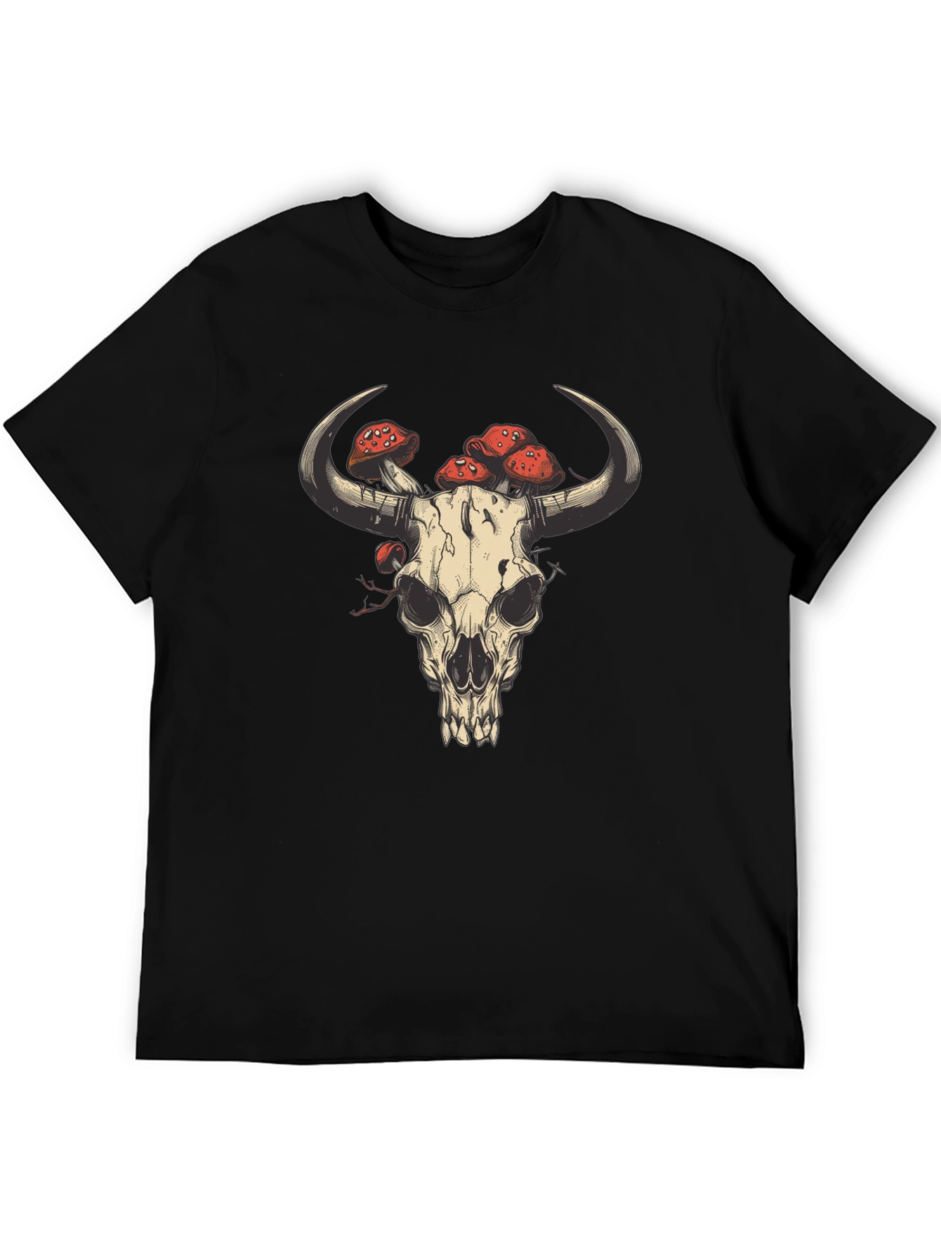 Skull & Mushrooms Graphic Tee - Black