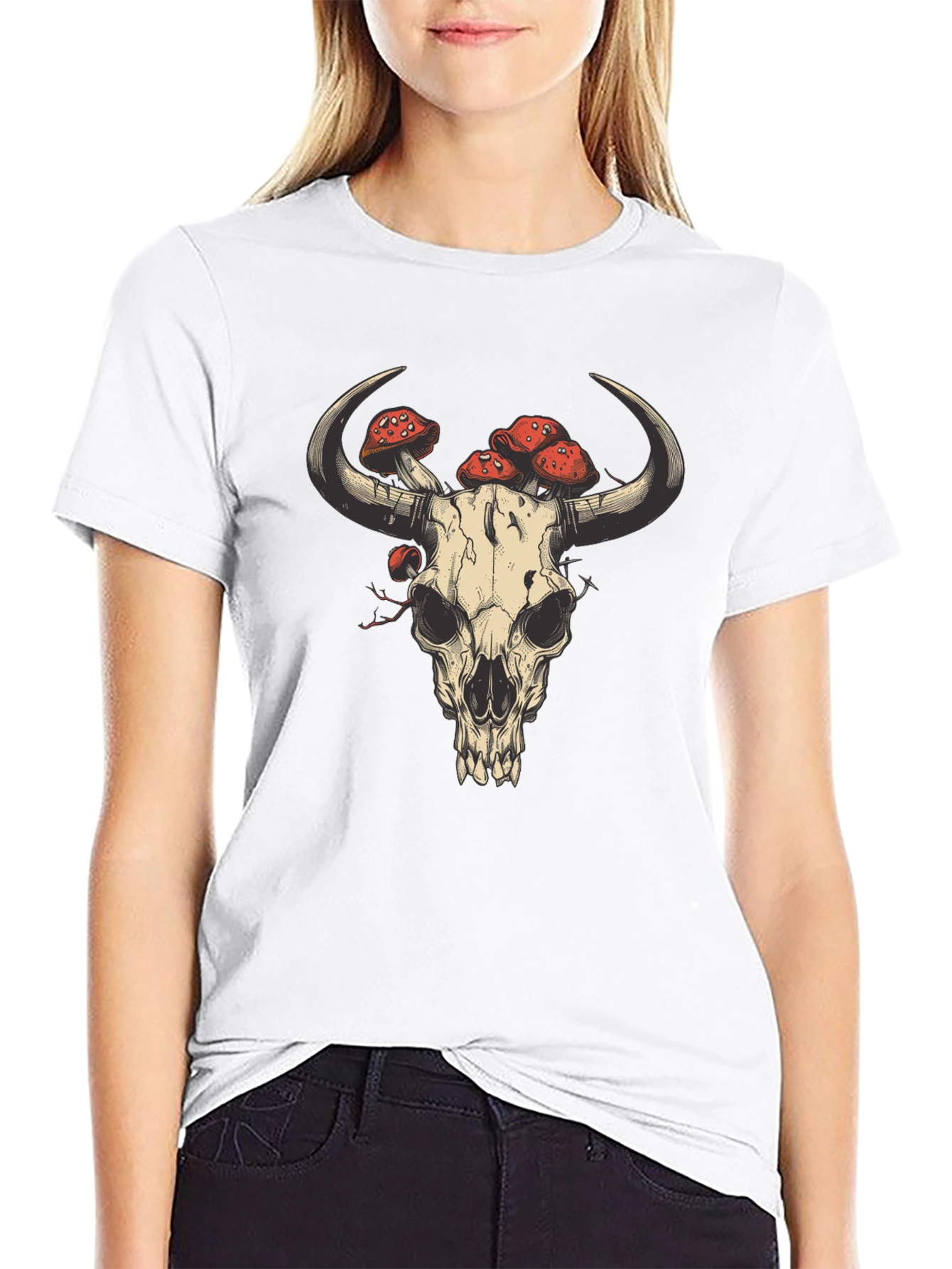 Skull & Mushrooms Graphic Tee - Black