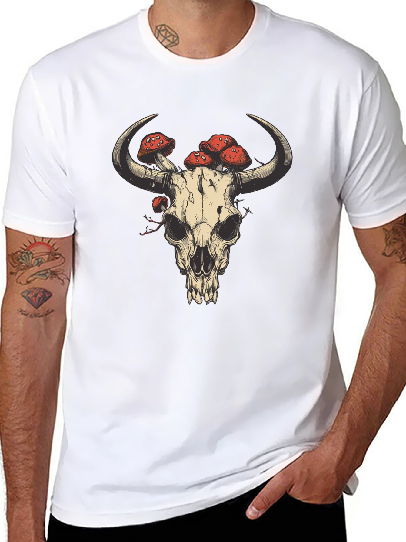Skull & Mushrooms Graphic Tee - Black