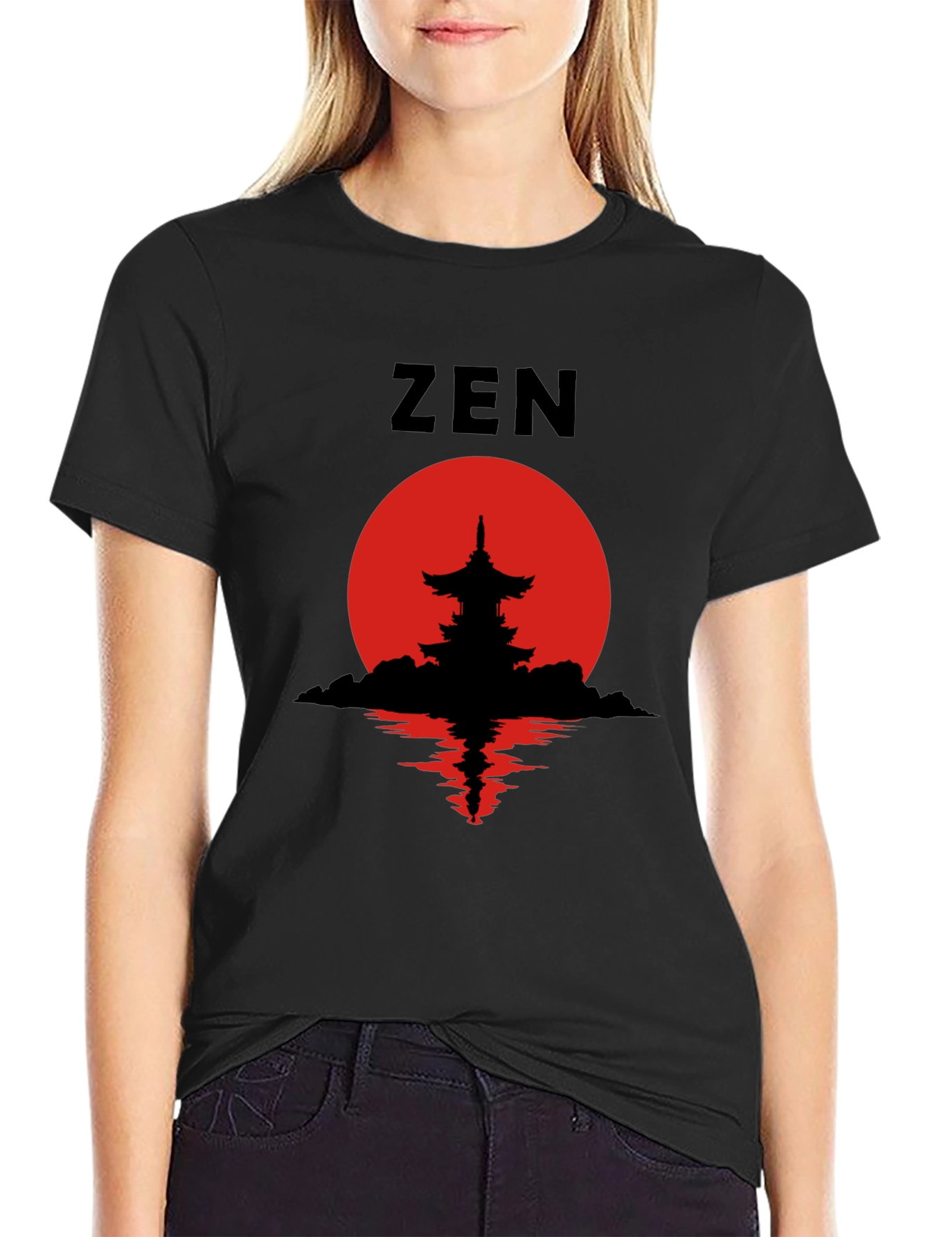 Zen Pagoda Silhouette T-Shirt - Meditative Style