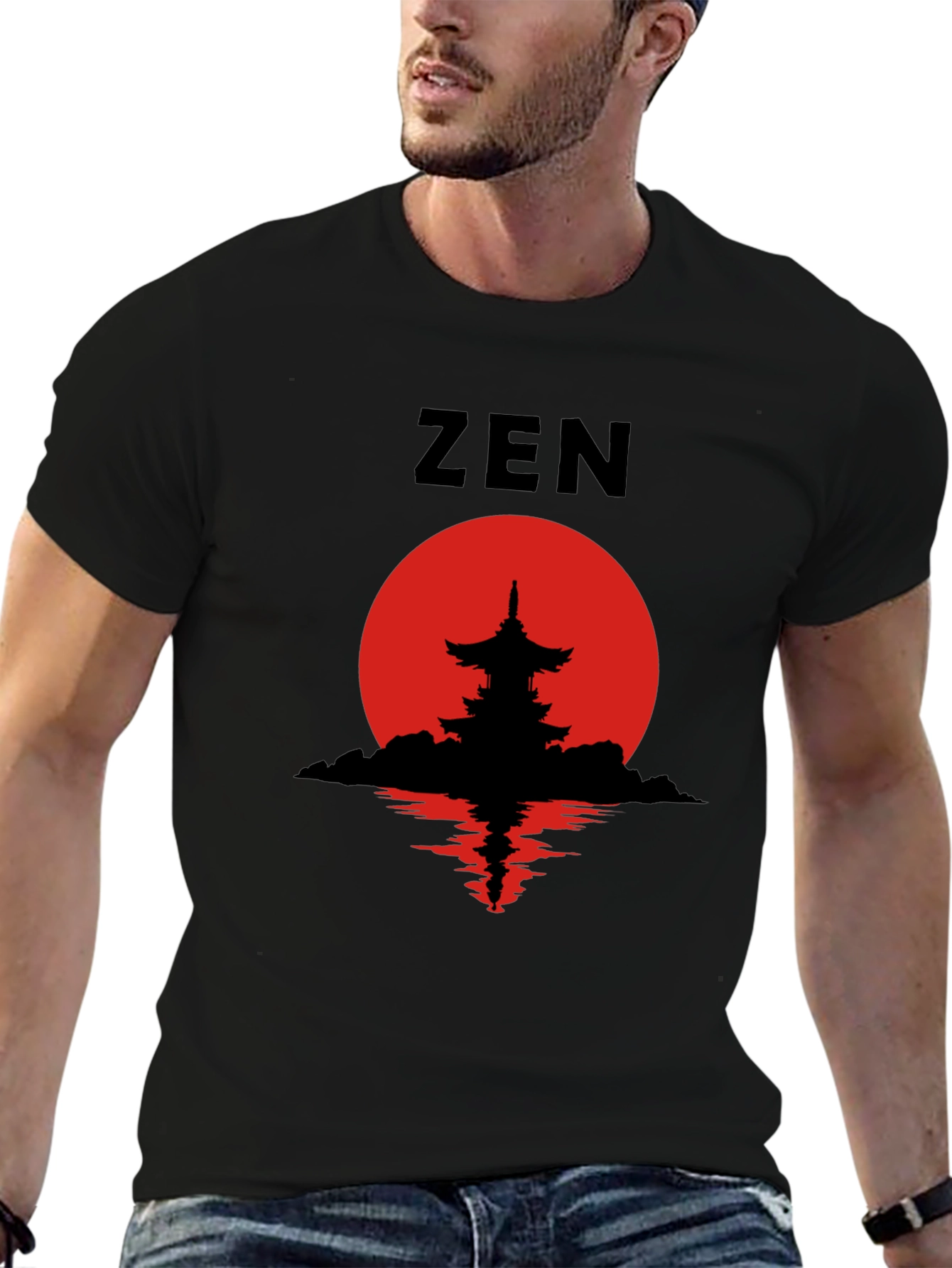 Zen Pagoda Silhouette T-Shirt - Meditative Style