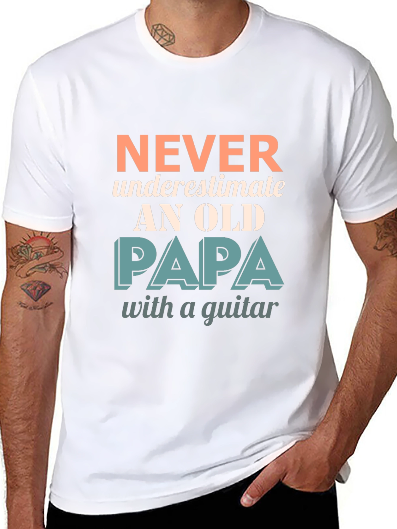Never Underestimate Old Papa with a Guitar T-Shirt