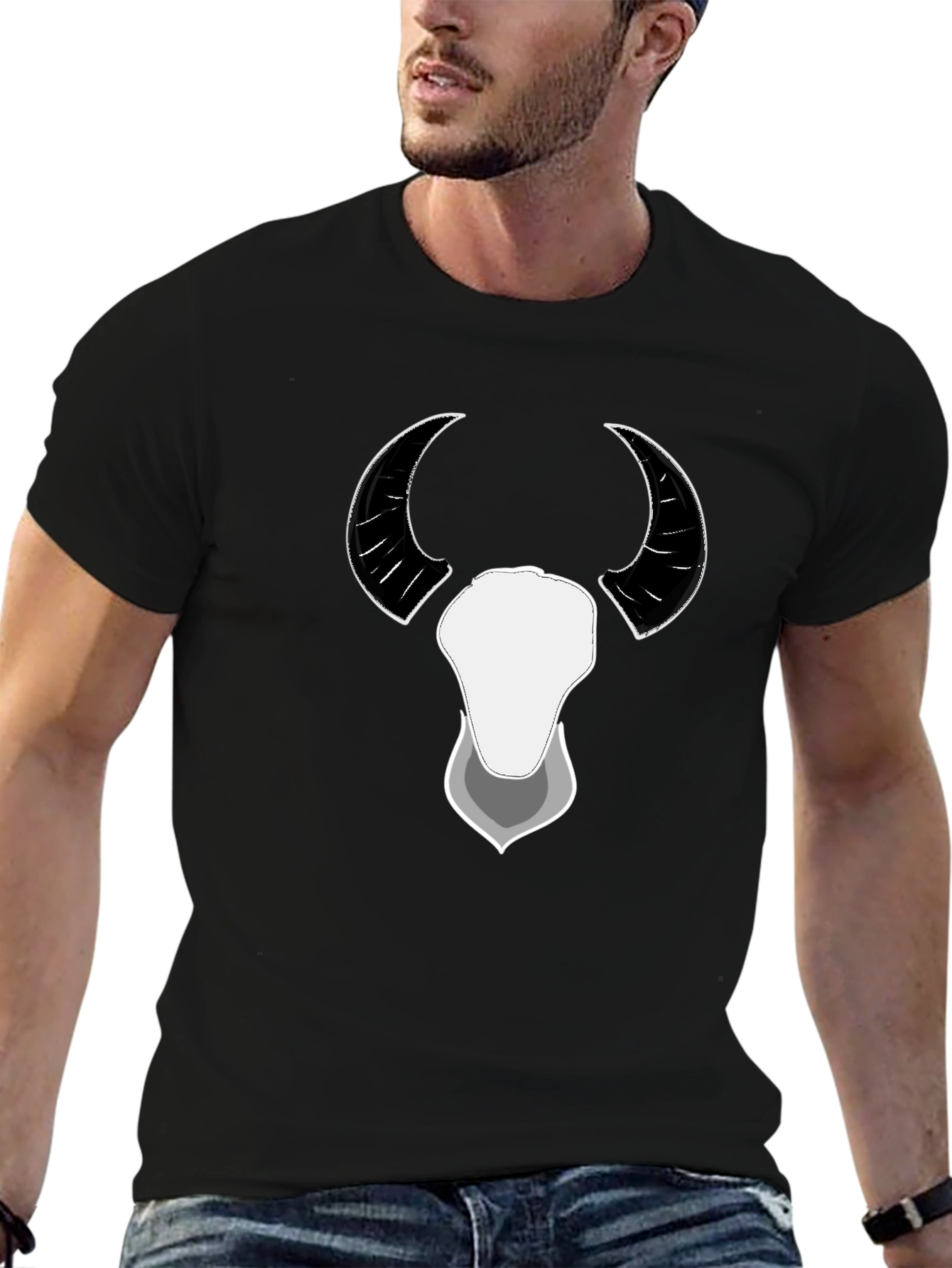 Bull Horns Graphic Print Black Tee