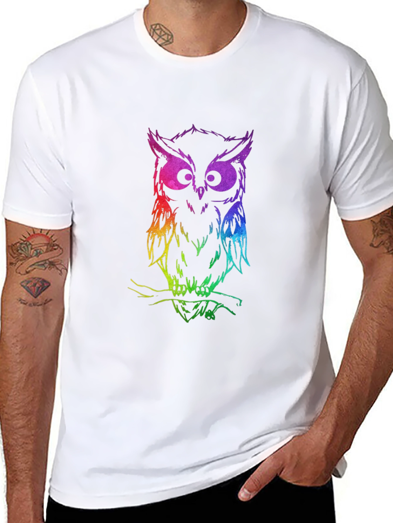 Rainbow Owl Graphic Black T-Shirt