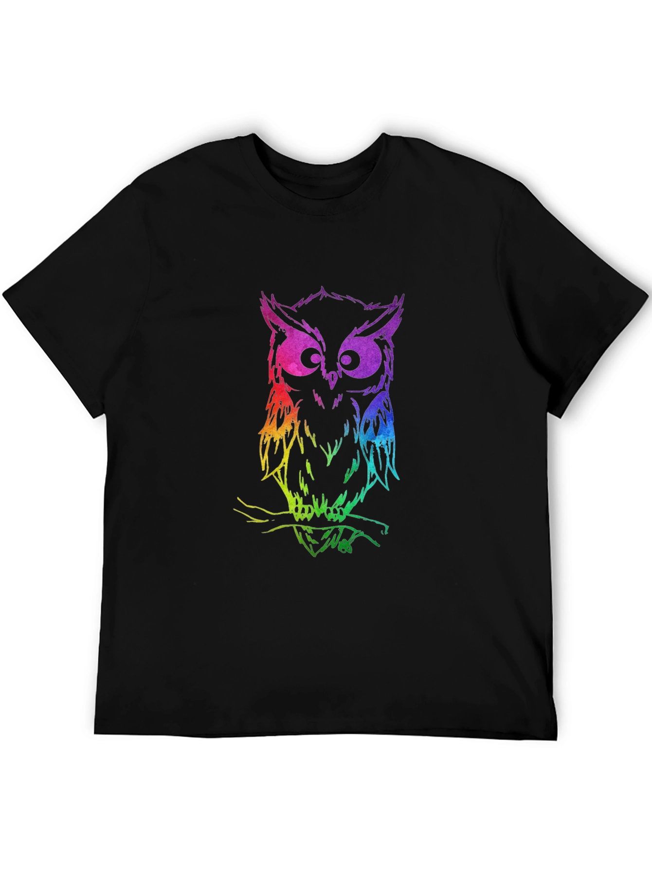 Rainbow Owl Graphic Black T-Shirt