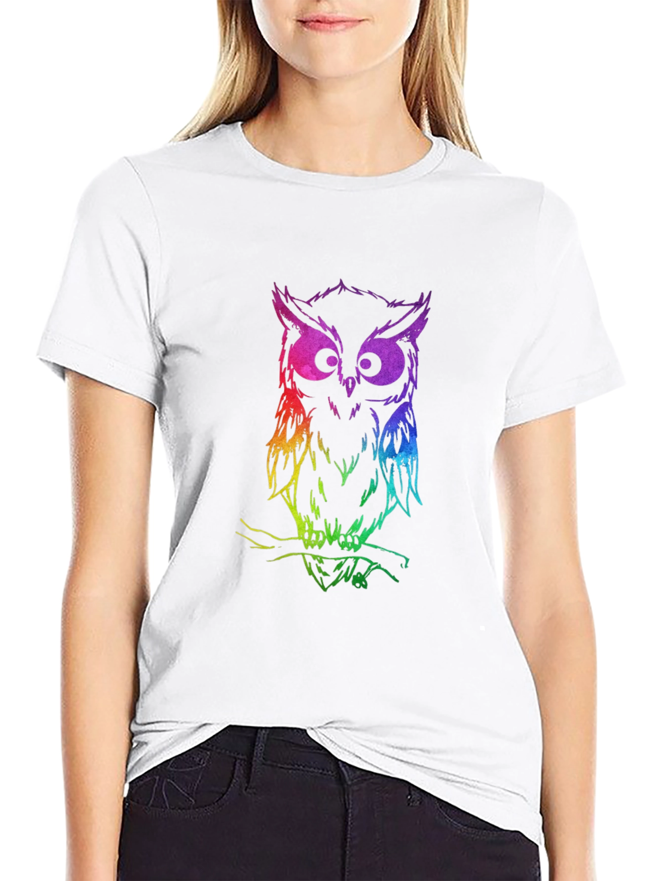 Rainbow Owl Graphic Black T-Shirt