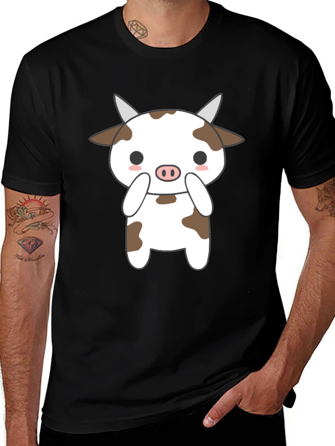 Cute Cow Graphic Black T-Shirt