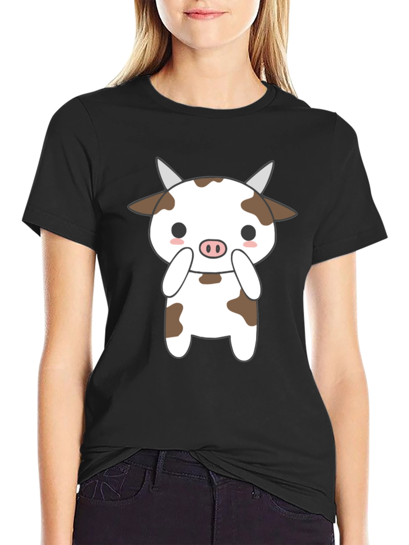 Cute Cow Graphic Black T-Shirt