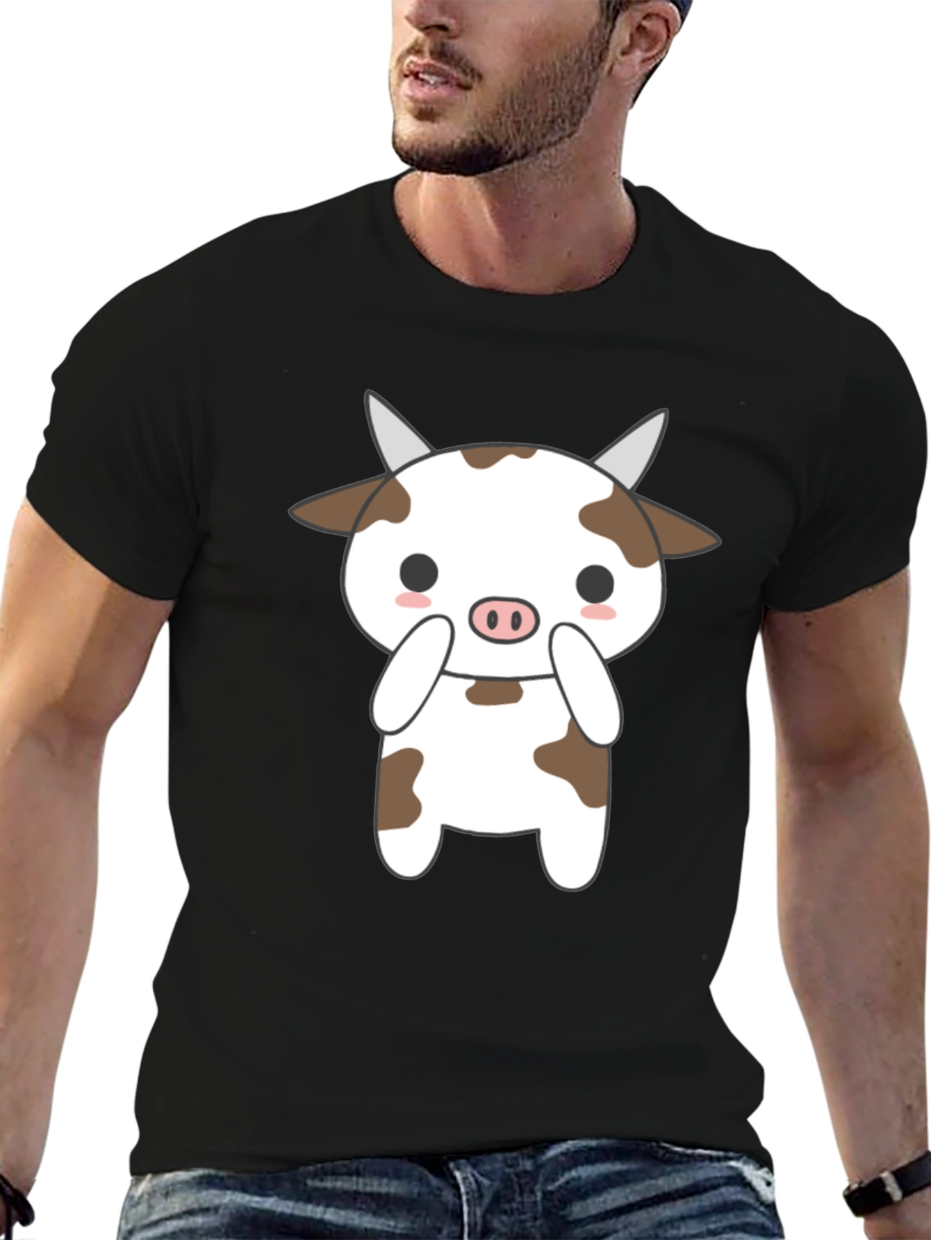 Cute Cow Graphic Black T-Shirt