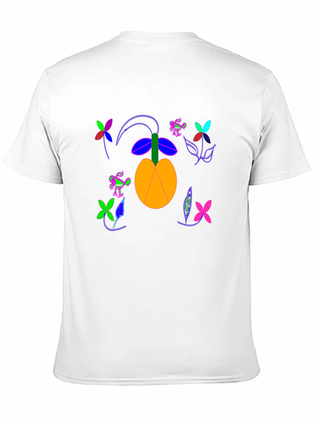 Black T-Shirt with Fruit and Flower Design