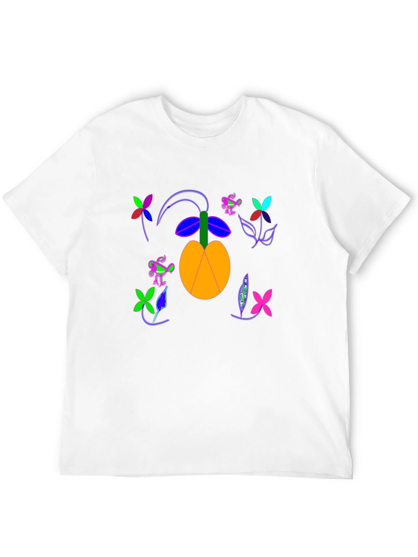 Black T-Shirt with Fruit and Flower Design
