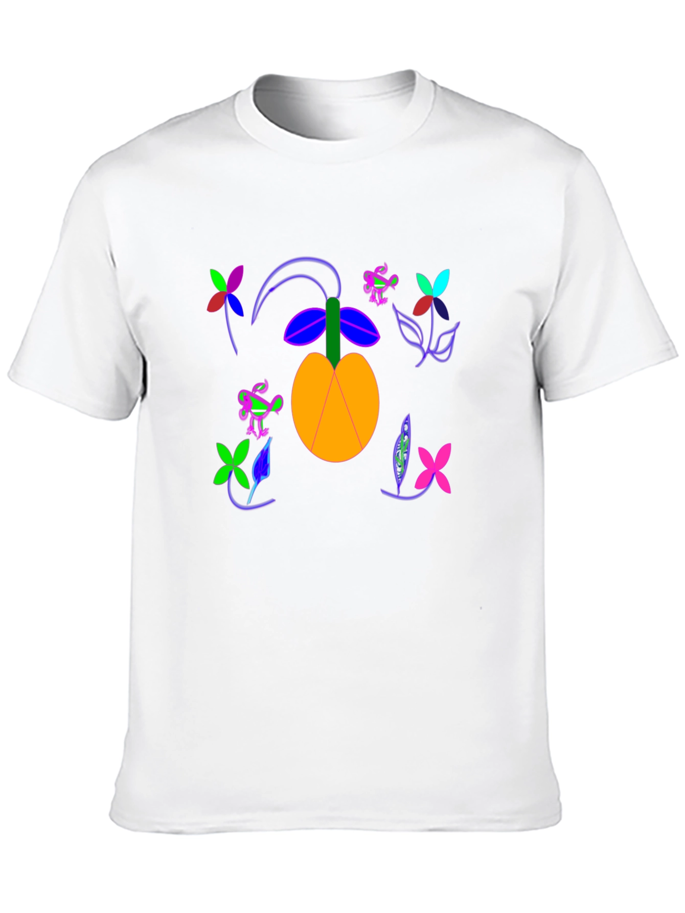 Black T-Shirt with Fruit and Flower Design