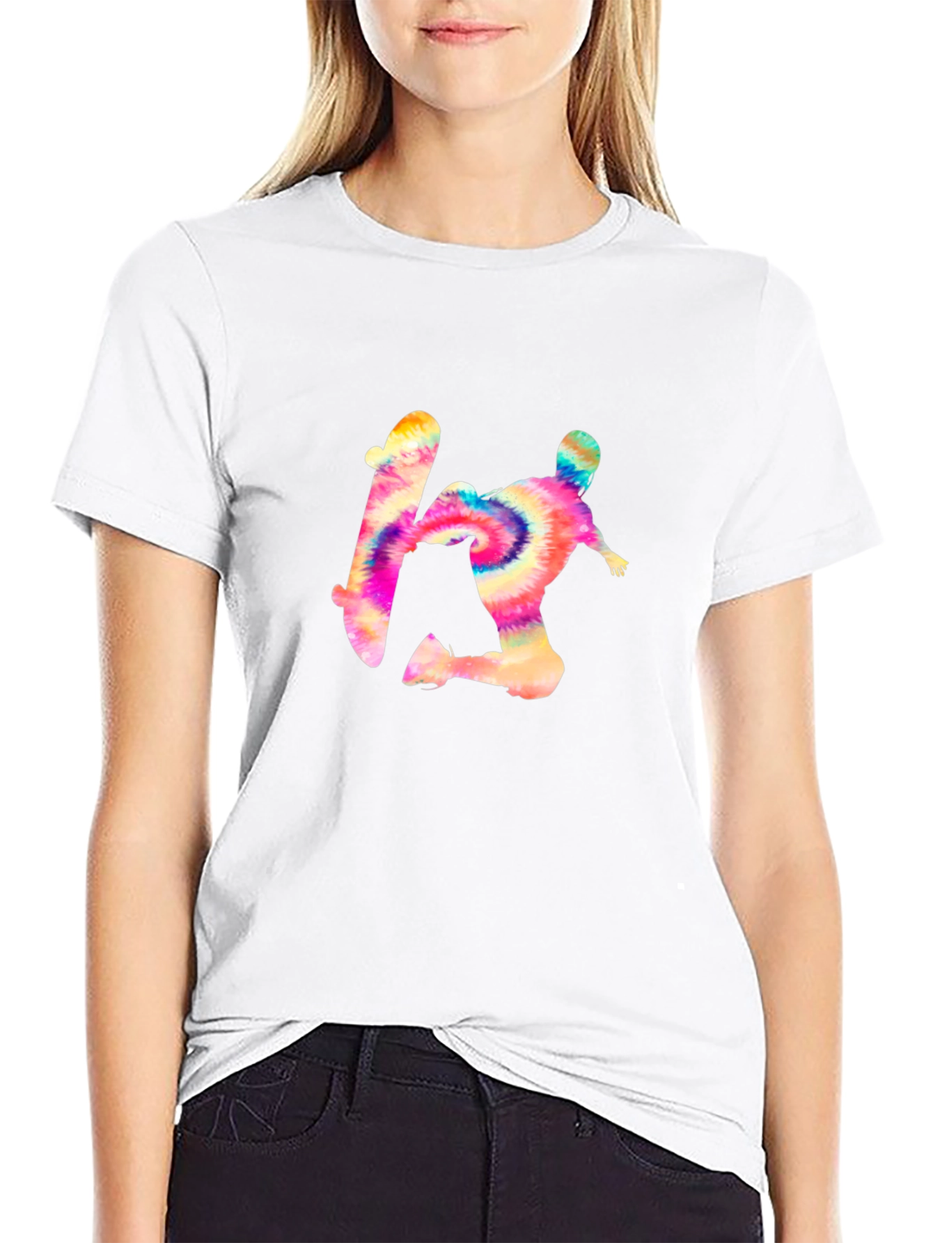 Tie-Dye Skateboarder Graphic Black Tee