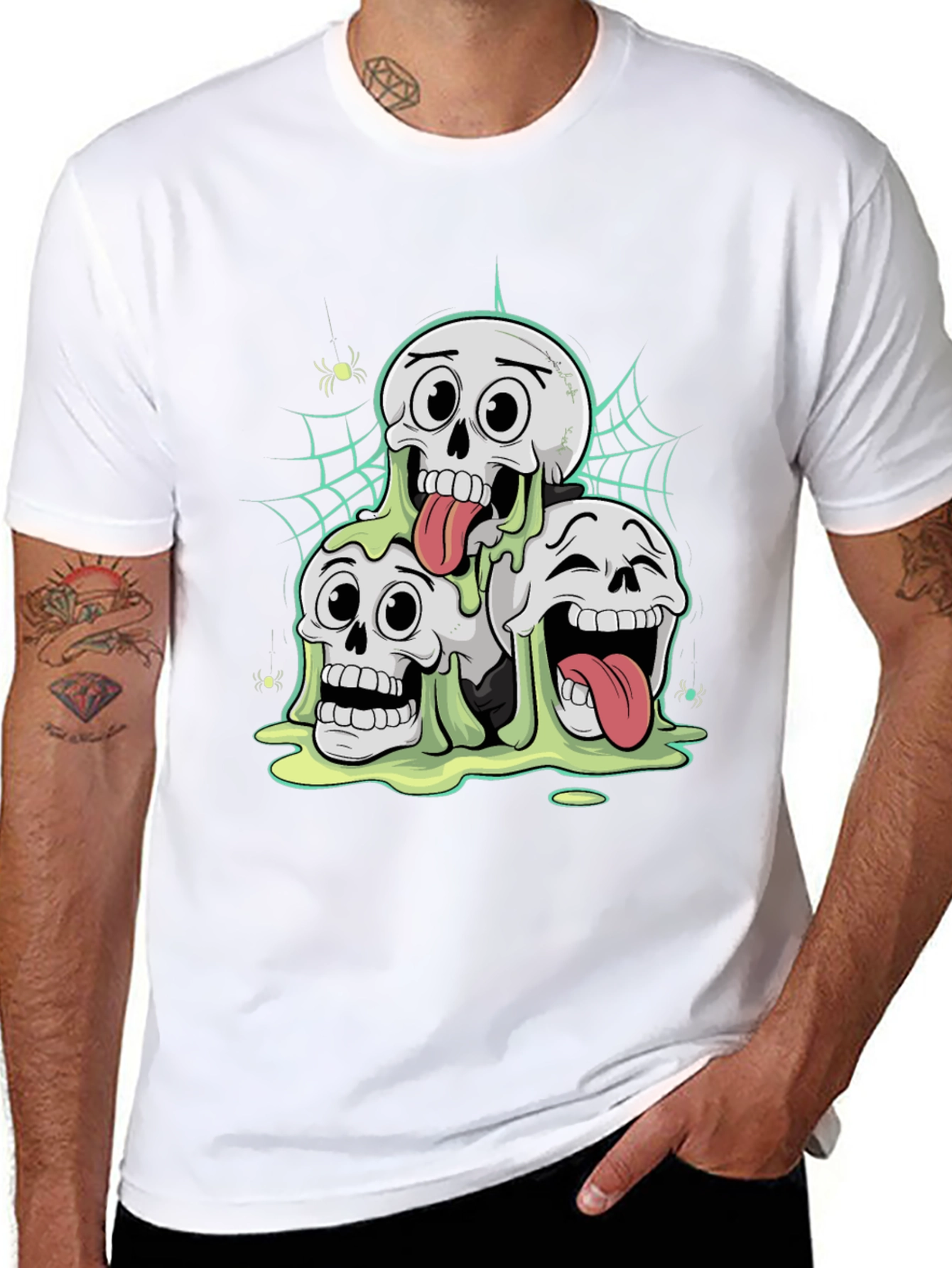 Skull Pile Graphic T-Shirt - Spooky Fun!