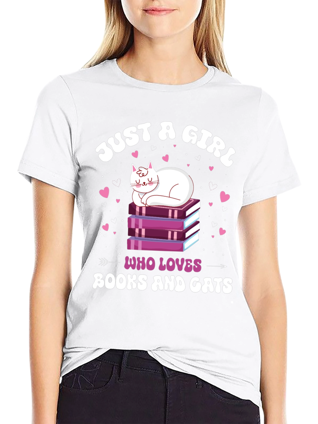 Just a Girl Who Loves Books and Cats T-Shirt