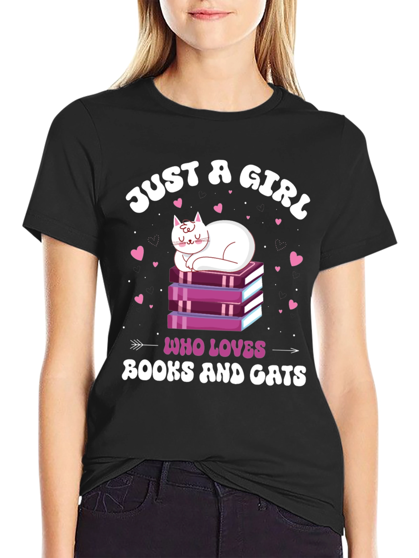 Just a Girl Who Loves Books and Cats T-Shirt
