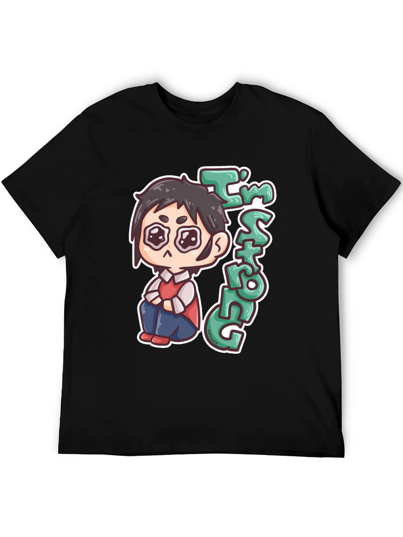 Chibi Anime Im Strong Graphic Black T-Shirt