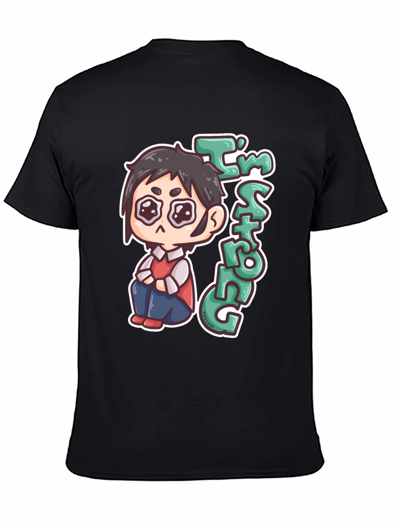 Chibi Anime Im Strong Graphic Black T-Shirt