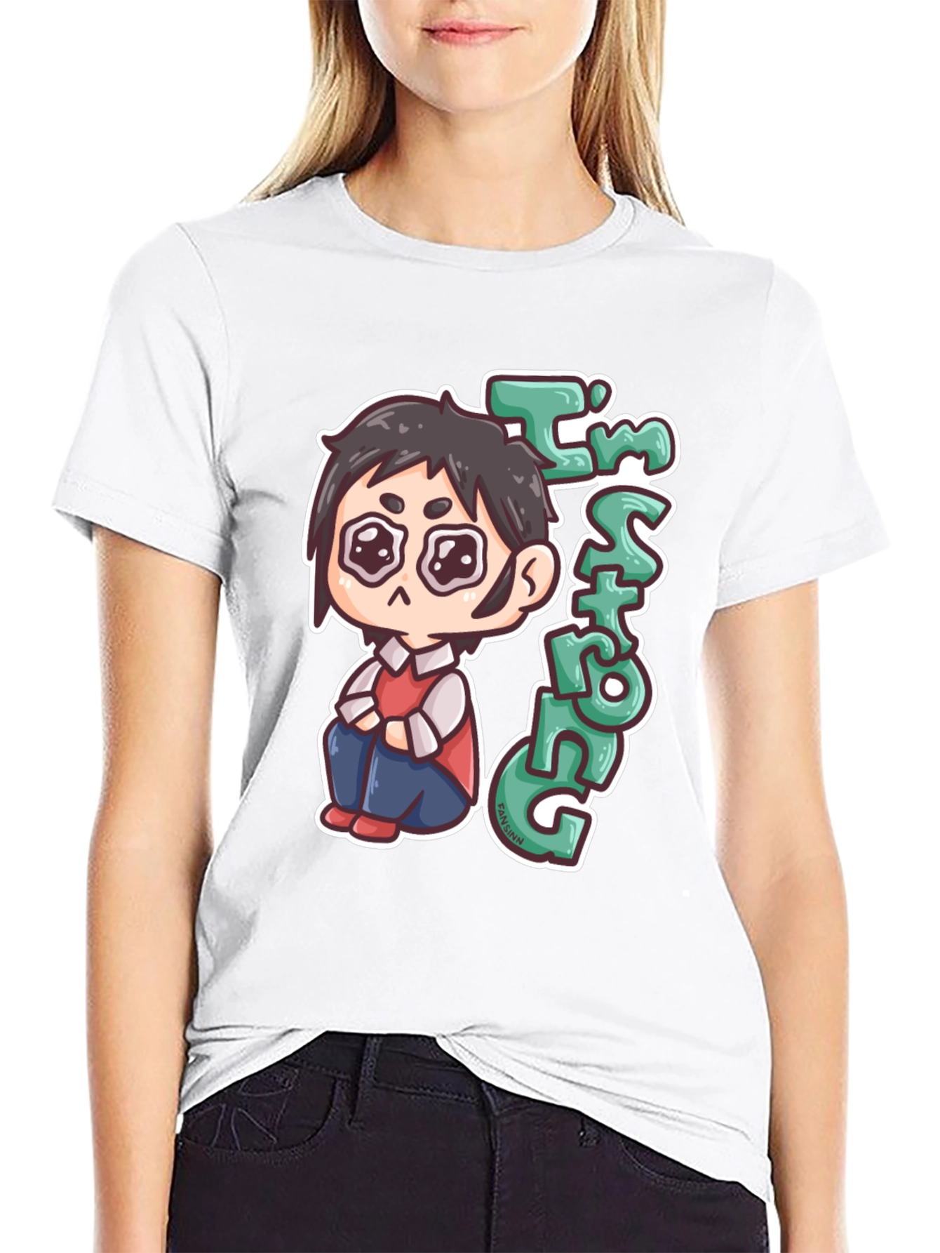 Chibi Anime Im Strong Graphic Black T-Shirt